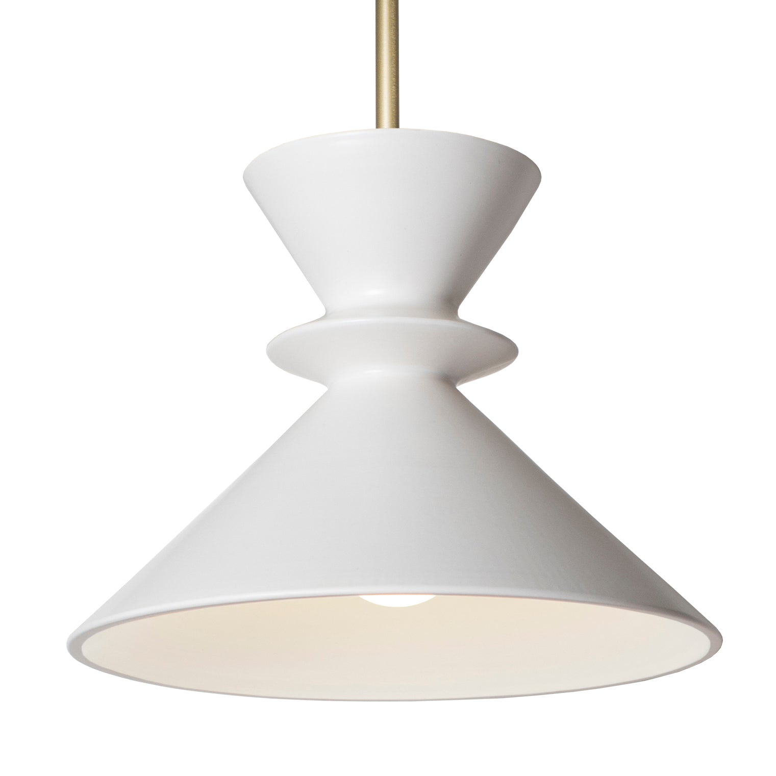 Sophie Rod Pendant shown in Satin White Glaze ceramic with Brass