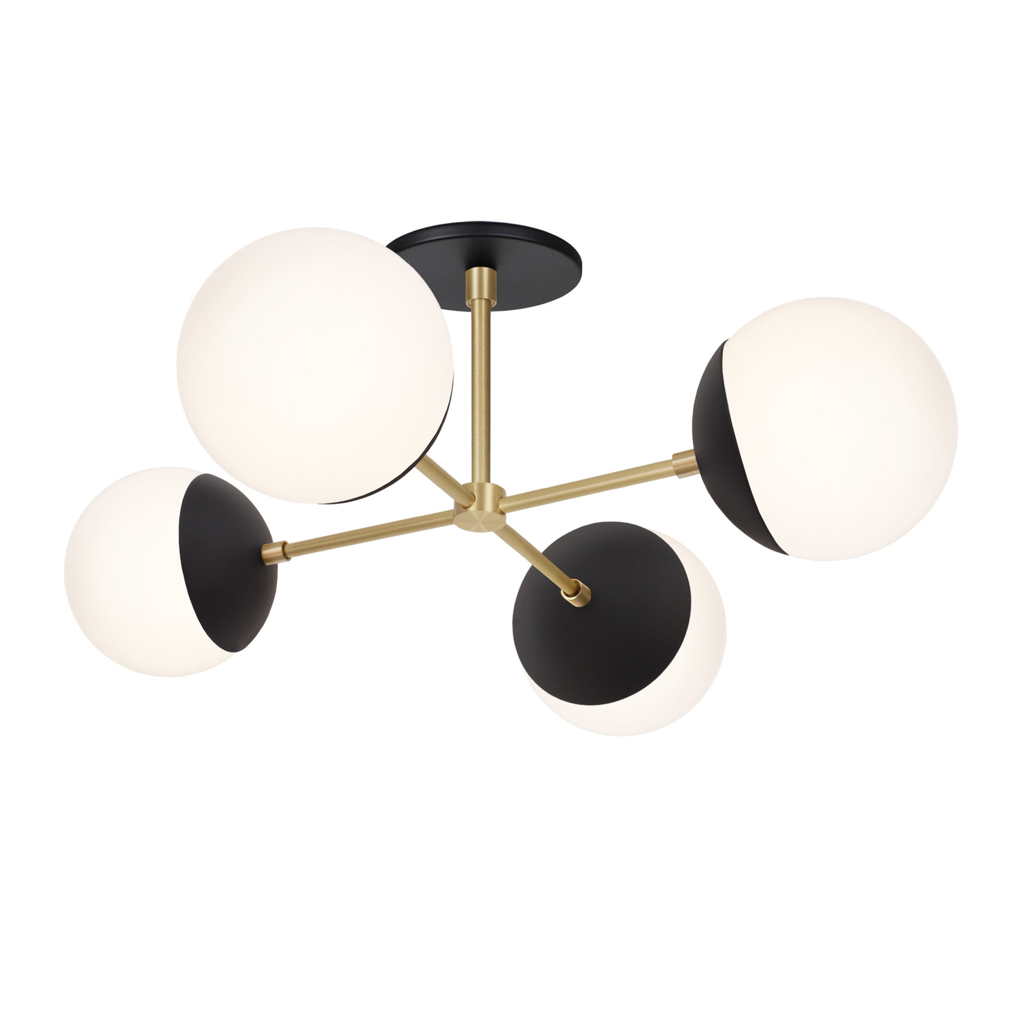 Alto Compass 6" Surface shown in Black and Brass with Opal 6" Globes