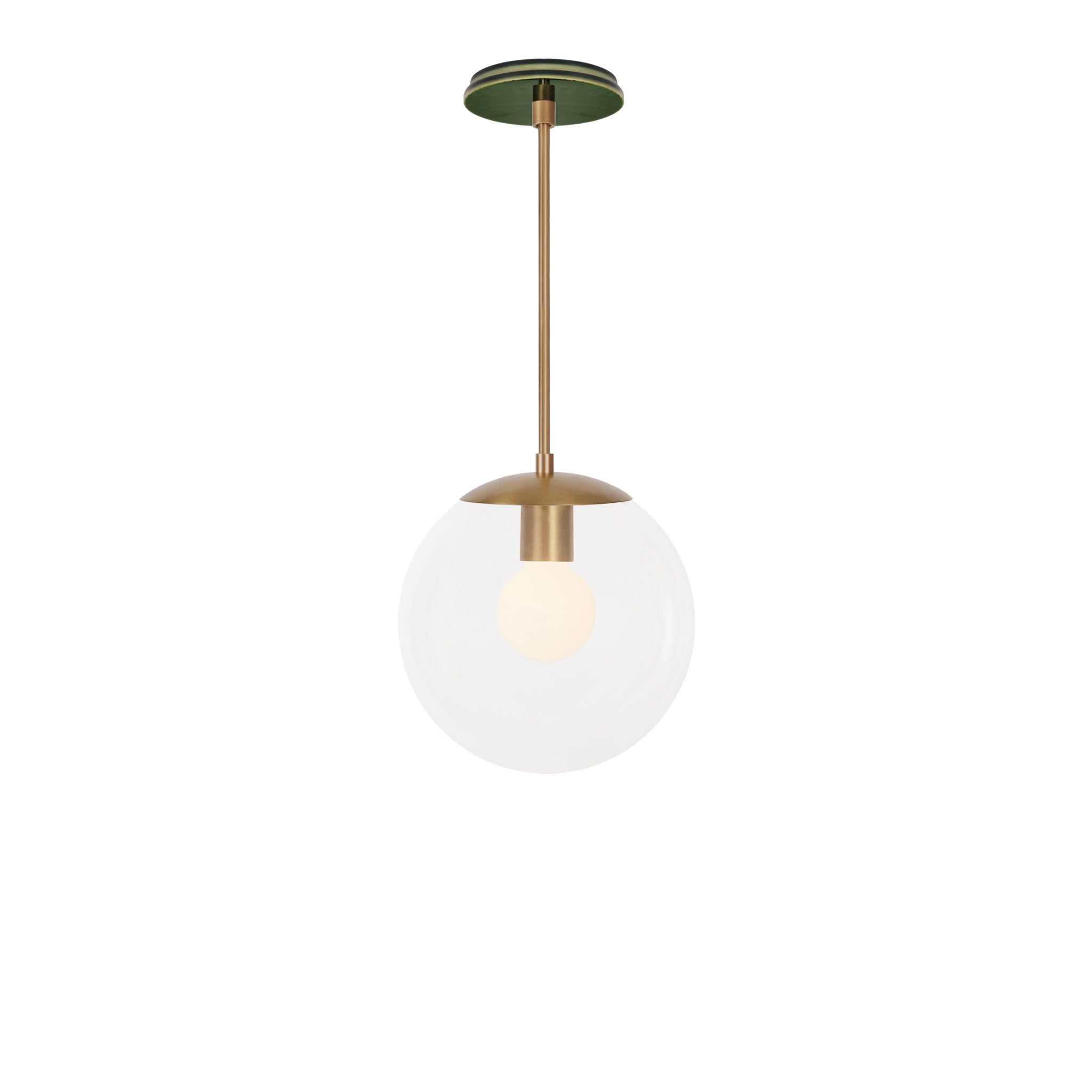 Alto Rod 10” Clear shown in Heirloom Brass with a Forest Green Star Ceramic Canopy