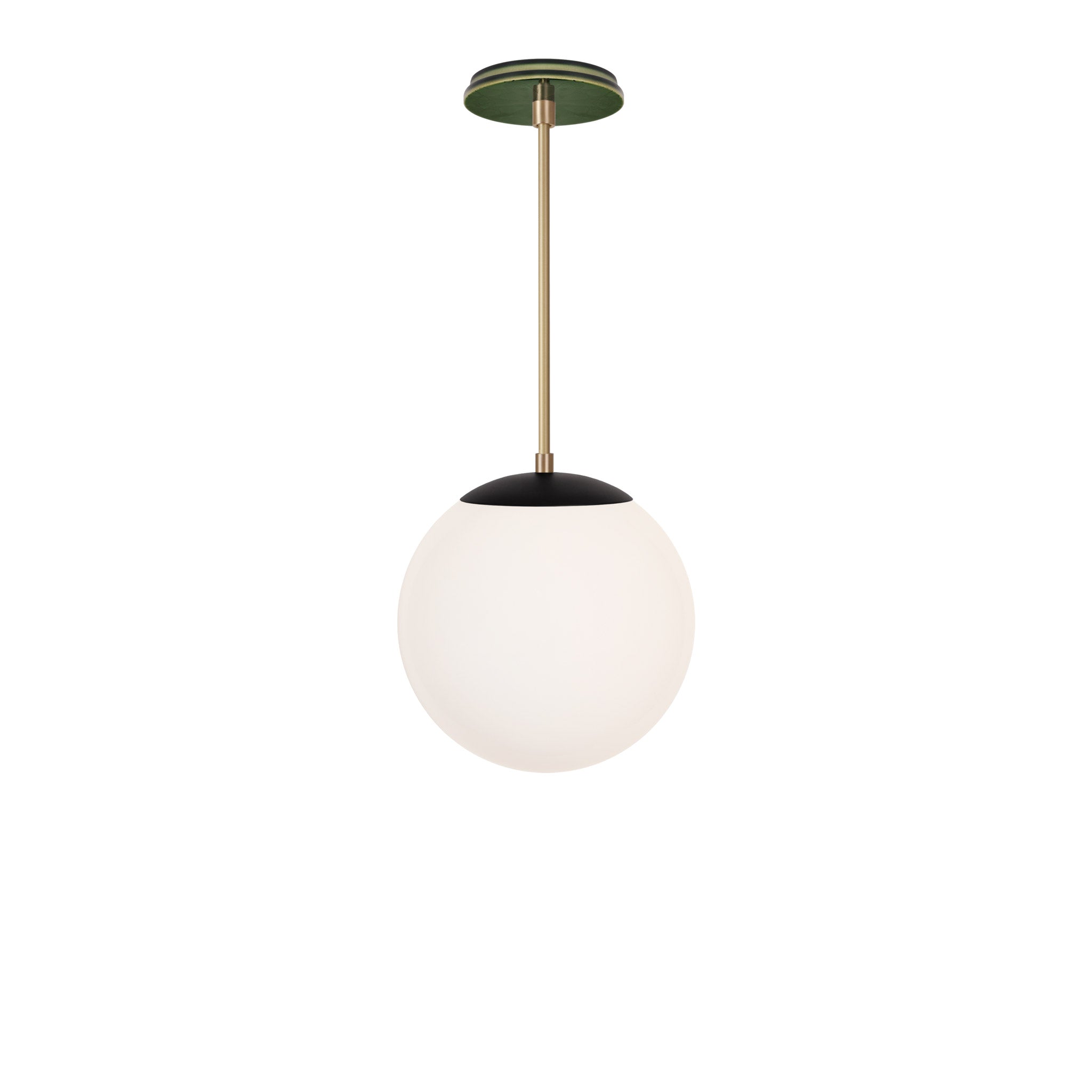 Alto Rod 10” Opal shown in Matte Black with Brass and a Forest Green Star Ceramic Canopy