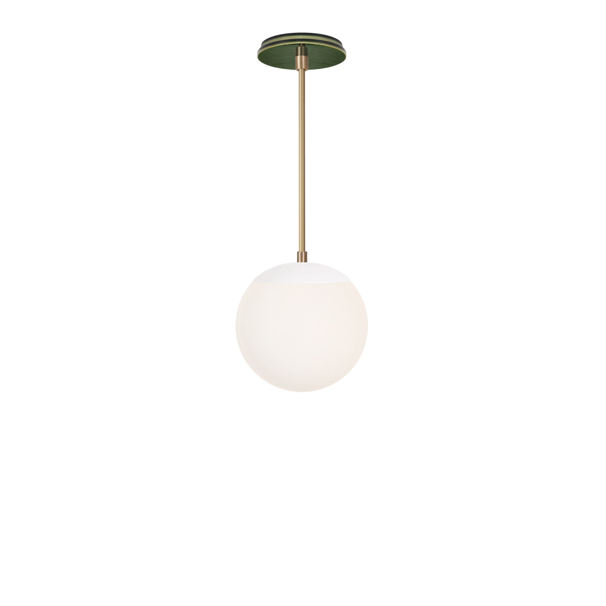 Alto Rod 8” Opal shown in White with Brass and a Forest Green Star Ceramic Canopy