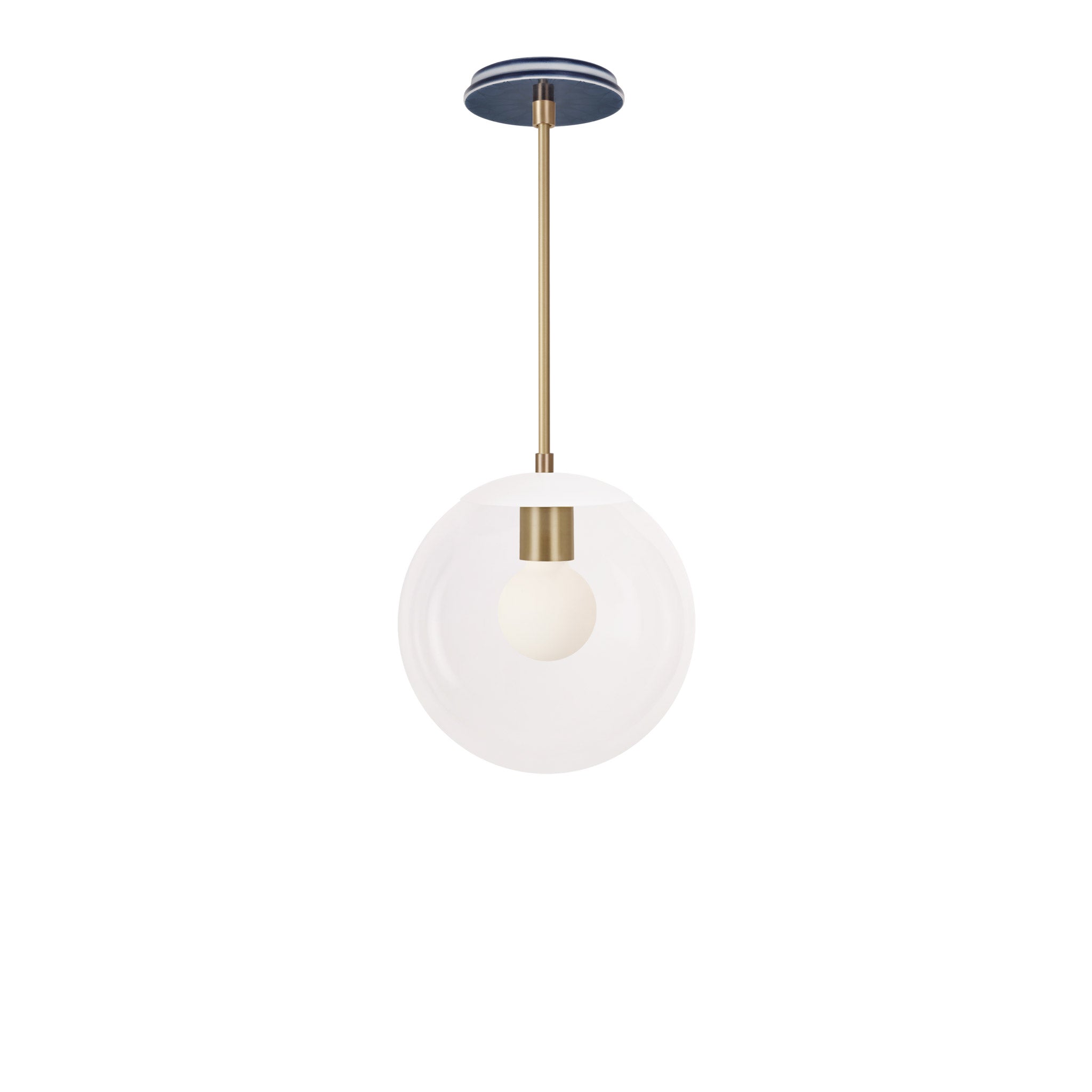 Alto Rod 10” Clear shown in White with Brass and an Indigo Blue Star Ceramic Canopy