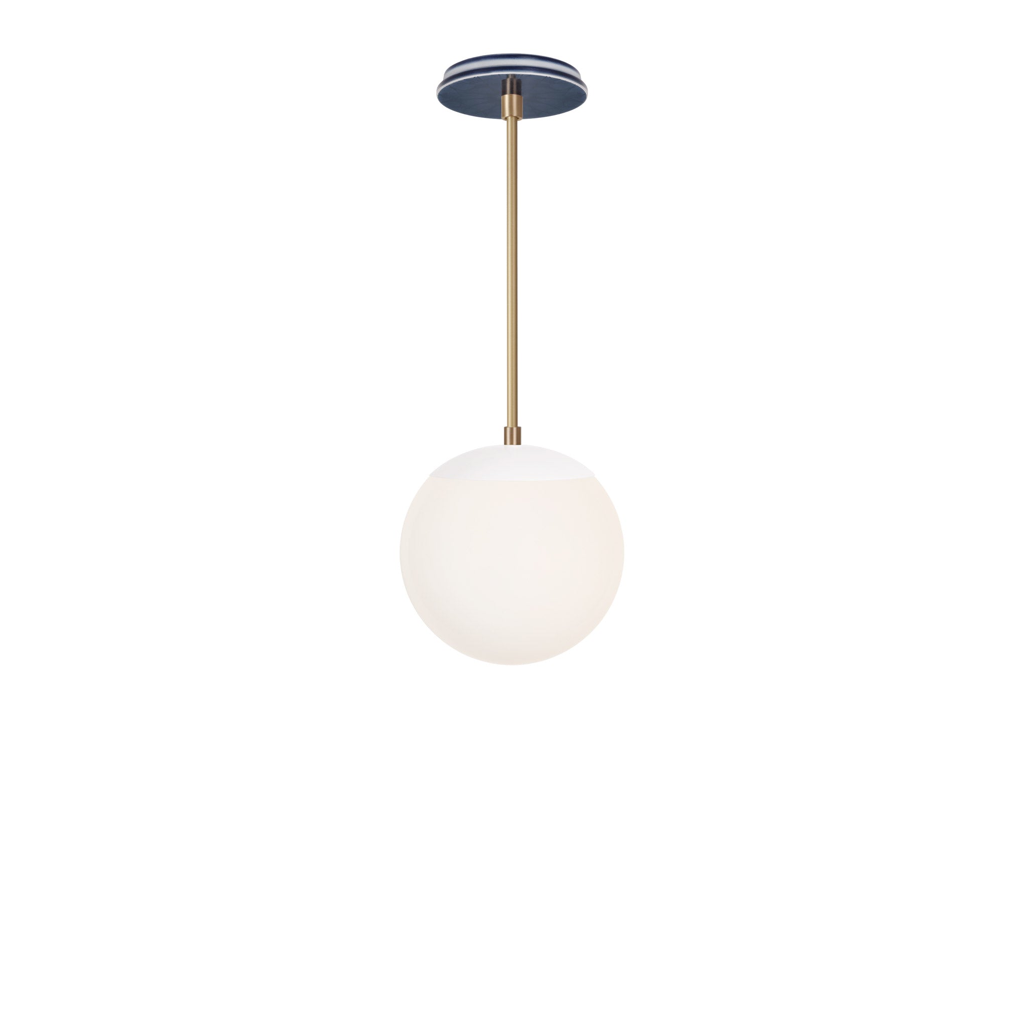 Alto Rod 8” Opal shown in White with Brass and an Indigo Blue Star Ceramic Canopy