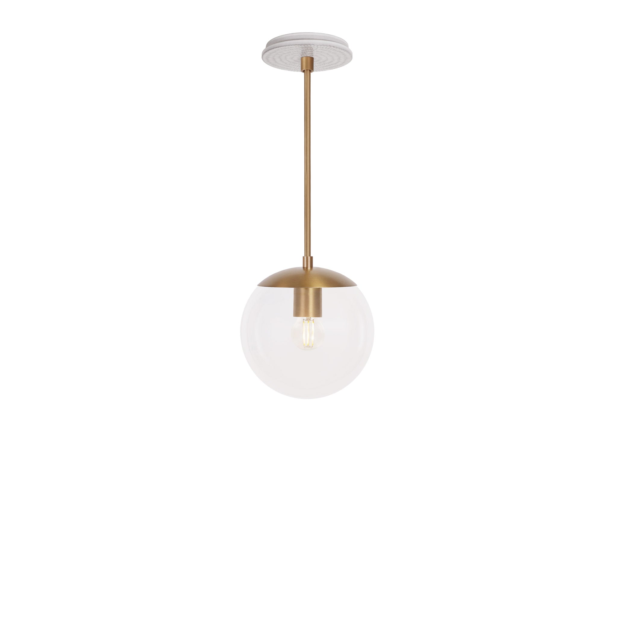 Alto Rod 8” Clear shown in Heirloom Brass with a Brownstone White Sunflower Ceramic Canopy