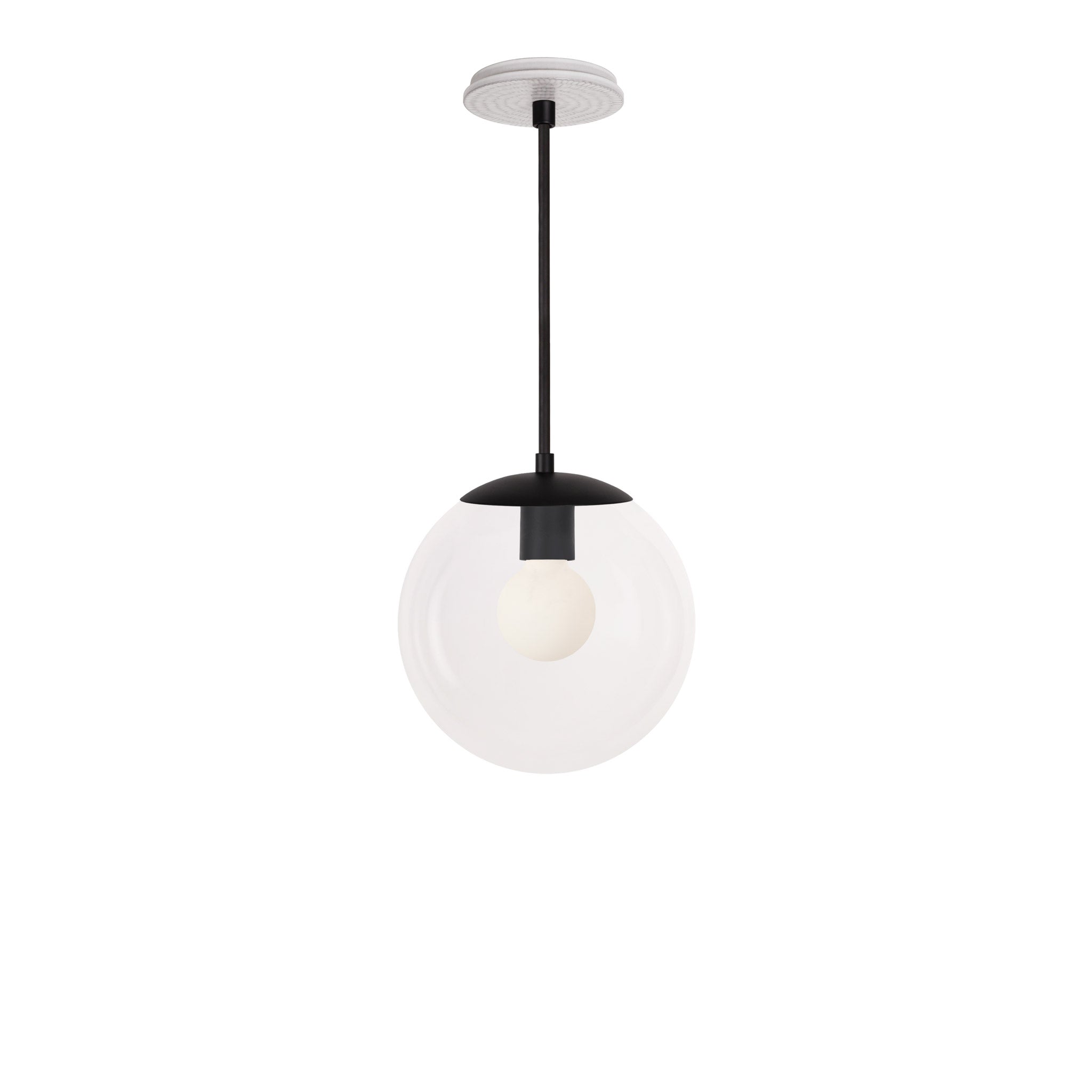 Alto Rod 10” Clear shown in Matte Black with a Brownstone White Sunflower Ceramic Canopy