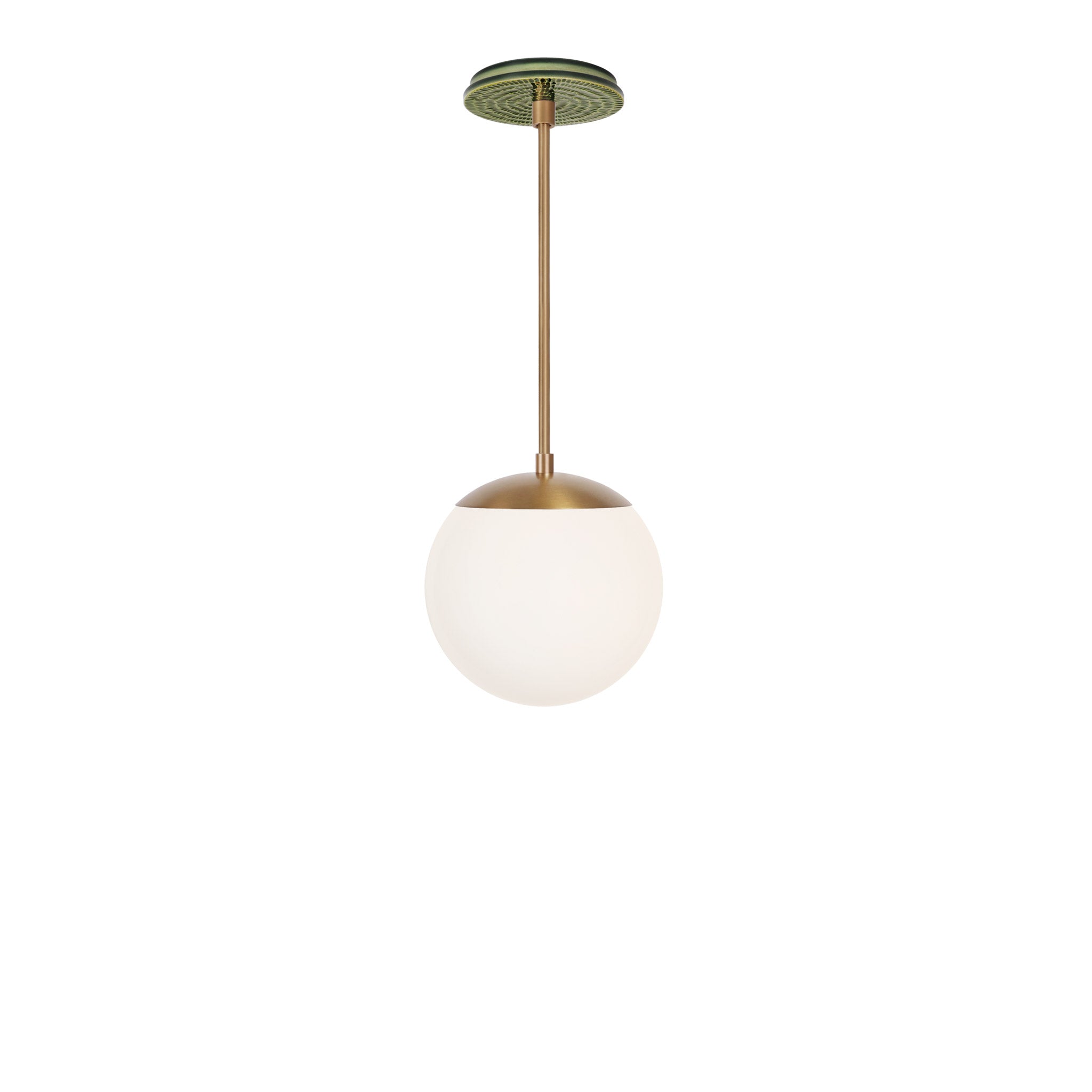 Alto Rod 8” Opal shown in Heirloom Brass with a Forest Green Sunflower Ceramic Canopy