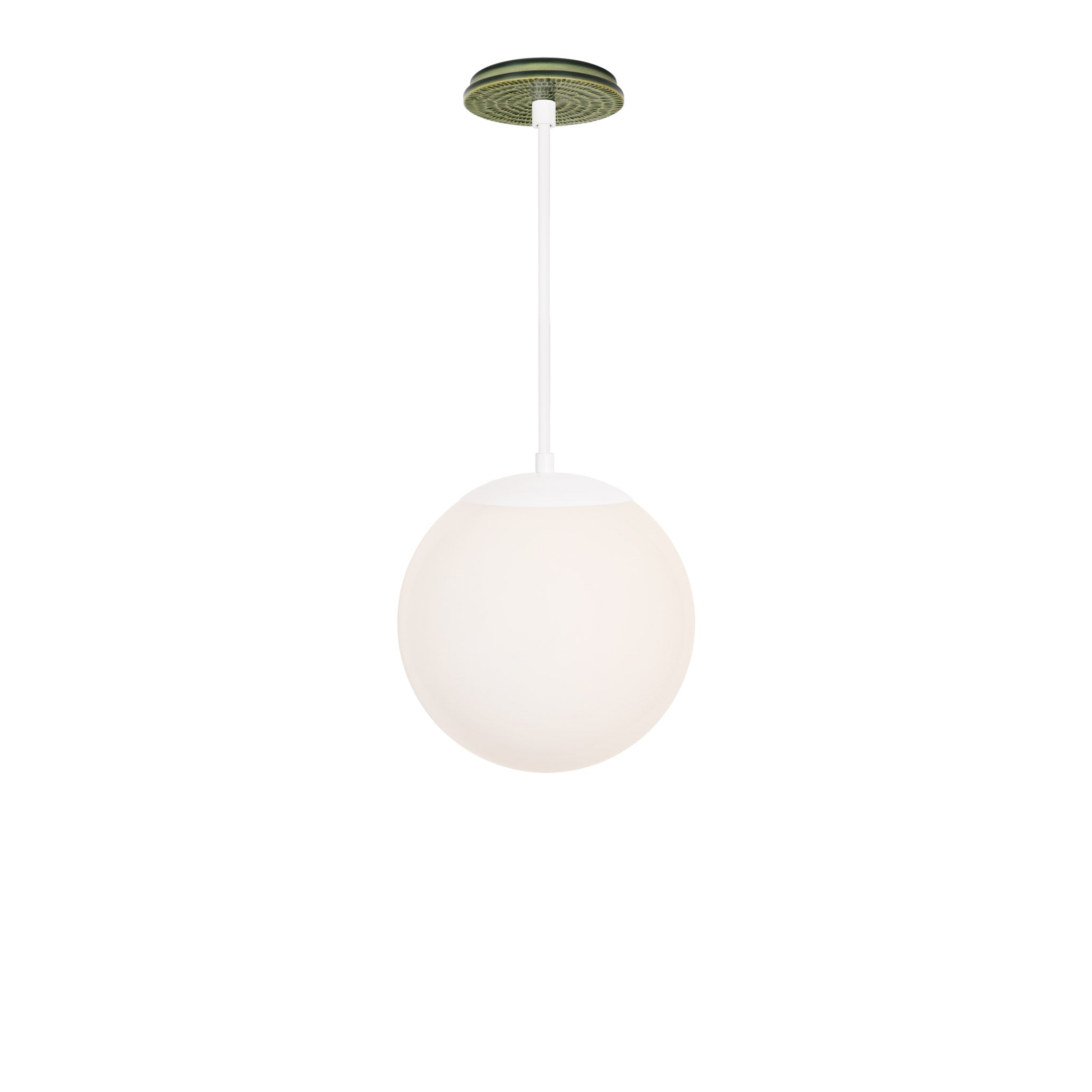 Alto Rod 10” Opal shown in White with a Forest Green Sunflower Ceramic Canopy