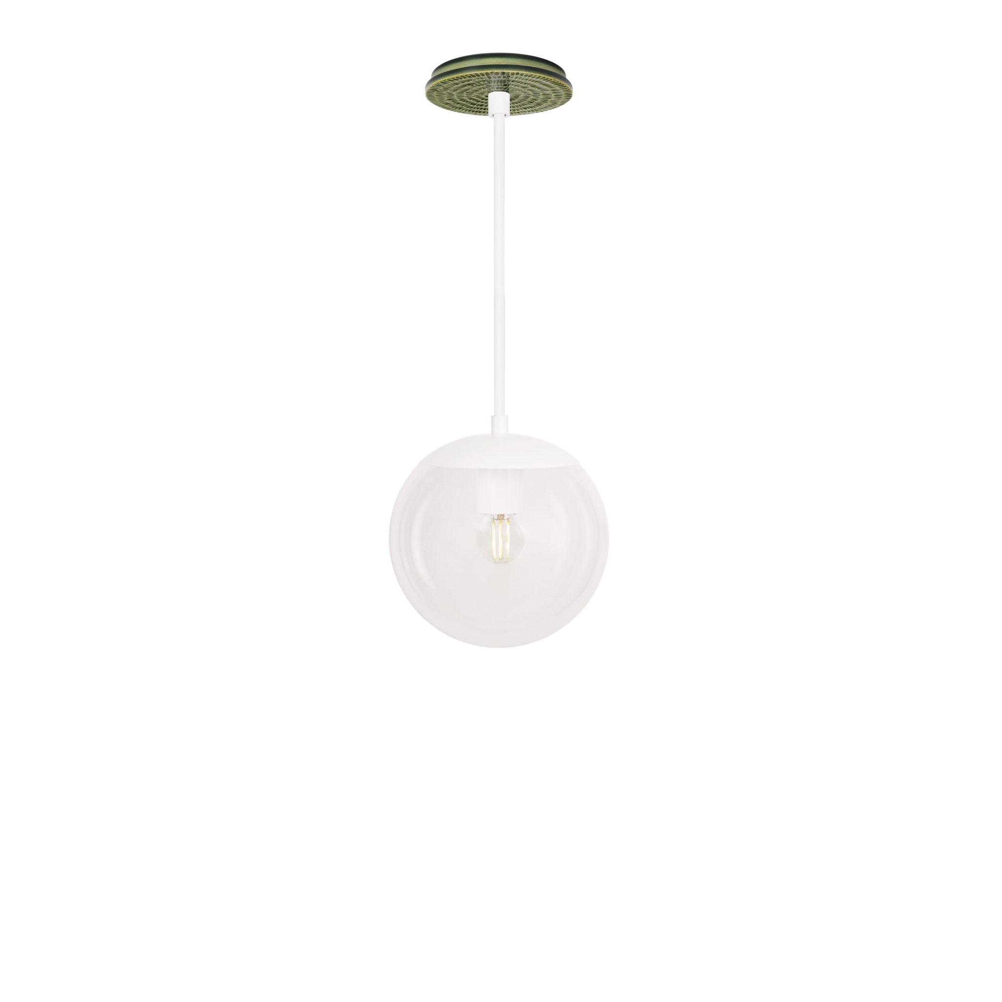 Alto Rod 8” Clear shown in White with a Forest Green Sunflower Ceramic Canopy