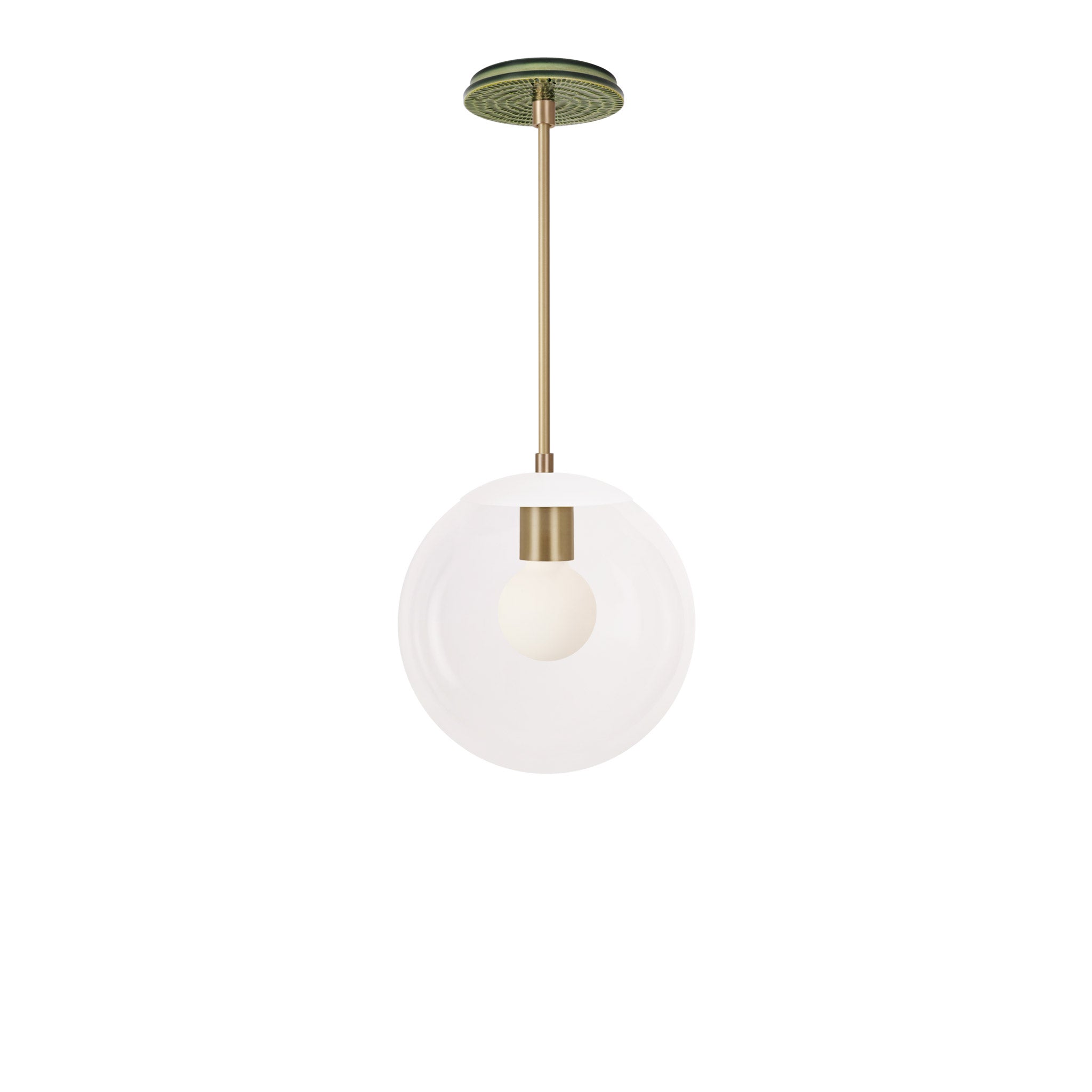 Alto Rod 10” Clear shown in White with Brass and a Forest Green Sunflower Ceramic Canopy