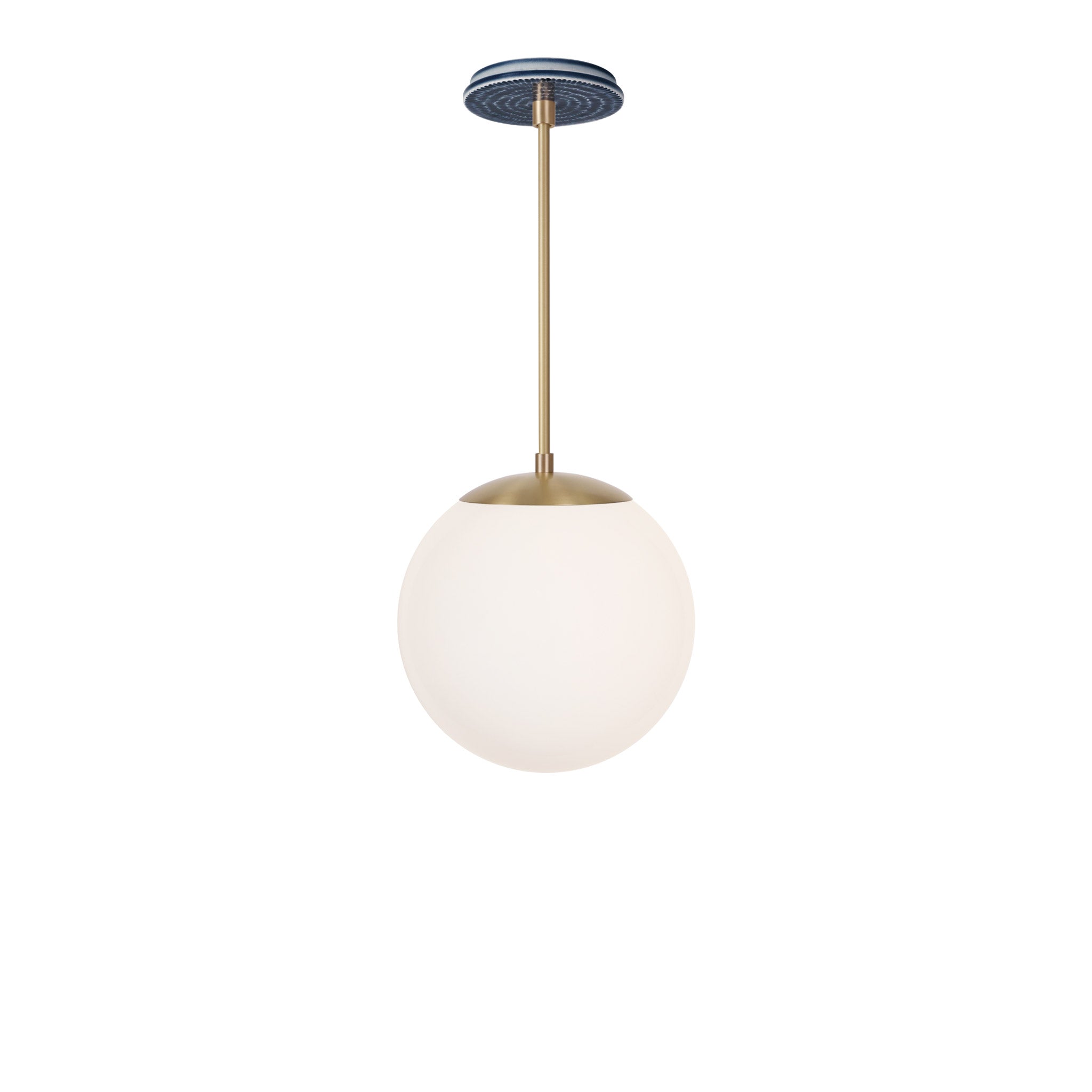 Alto Rod 10” Opal shown in Brass with an Indigo Blue Sunflower Ceramic Canopy