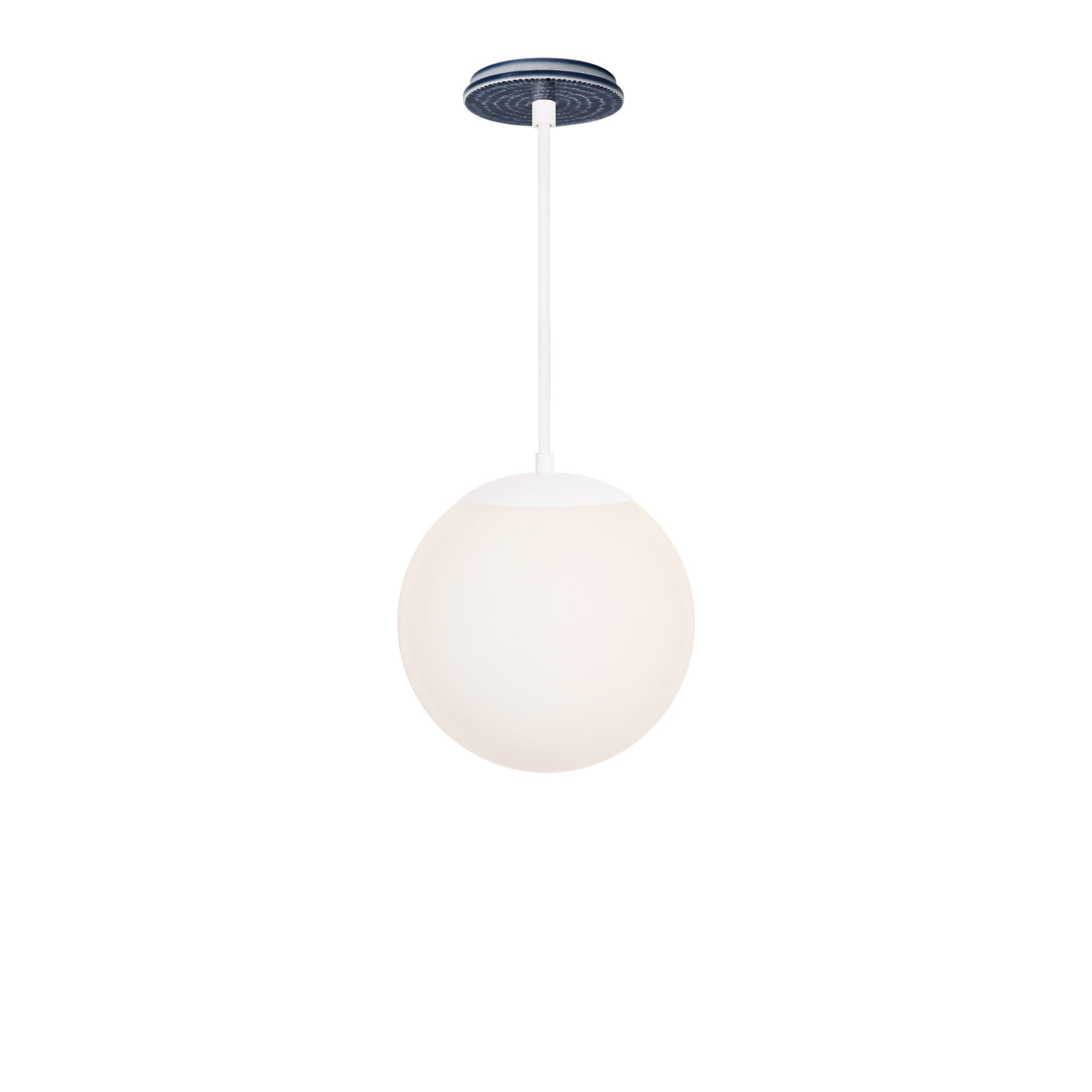 Alto Rod 10” Opal shown in White with an Indigo Blue Sunflower Ceramic Canopy