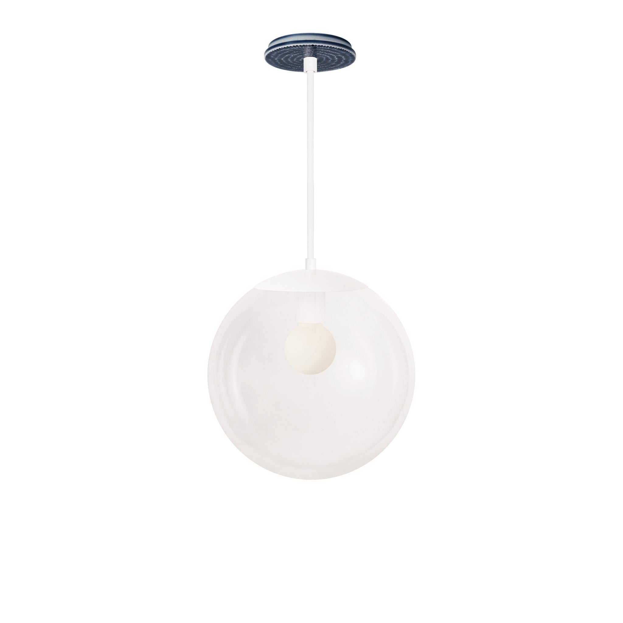 Alto Rod 12” Clear shown in White with an Indigo Blue Sunflower Ceramic Canopy