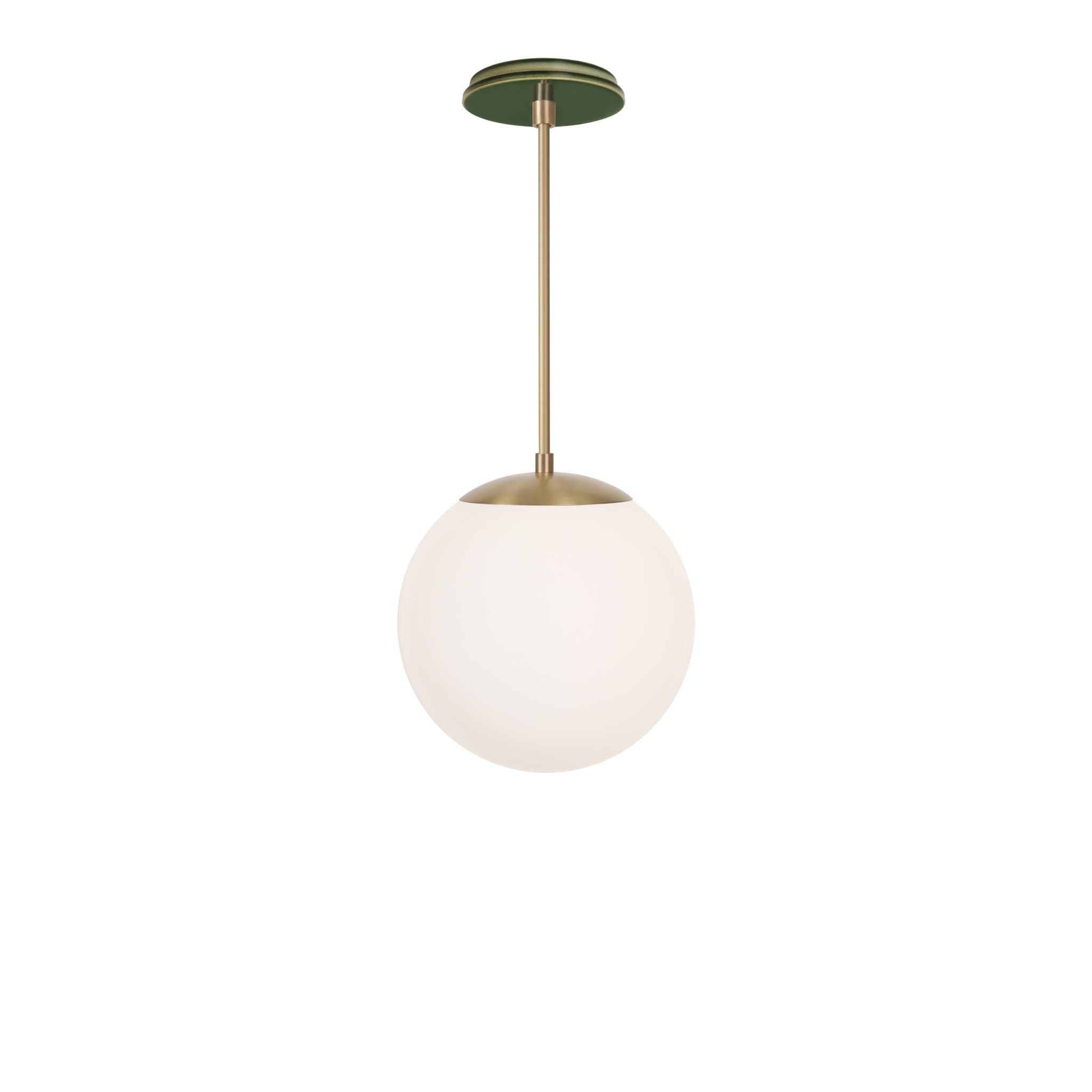 Alto Rod 10” Opal shown in Brass with a Forest Green Swift Ceramic Canopy