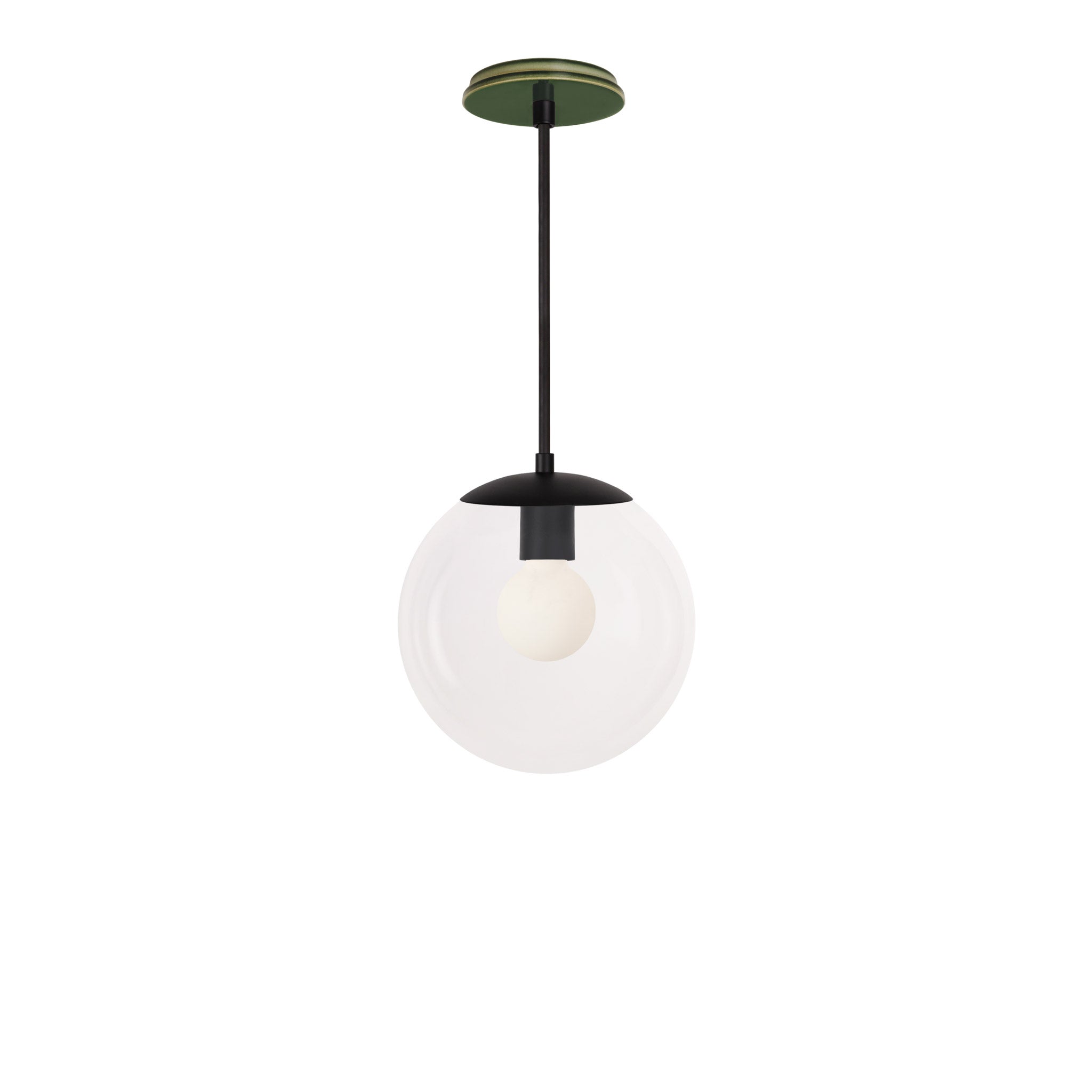 Alto Rod 10” Clear shown in Matte Black with a Forest Green Swift Ceramic Canopy