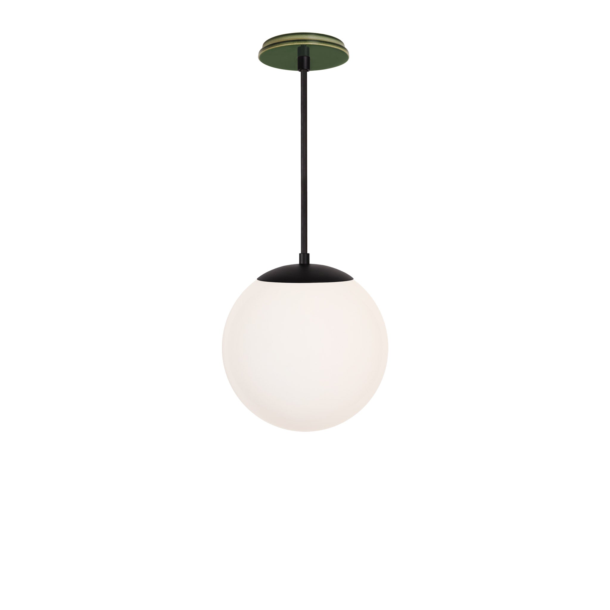 Alto Rod 10” Opal shown in Matte Black with a Forest Green Swift Ceramic Canopy