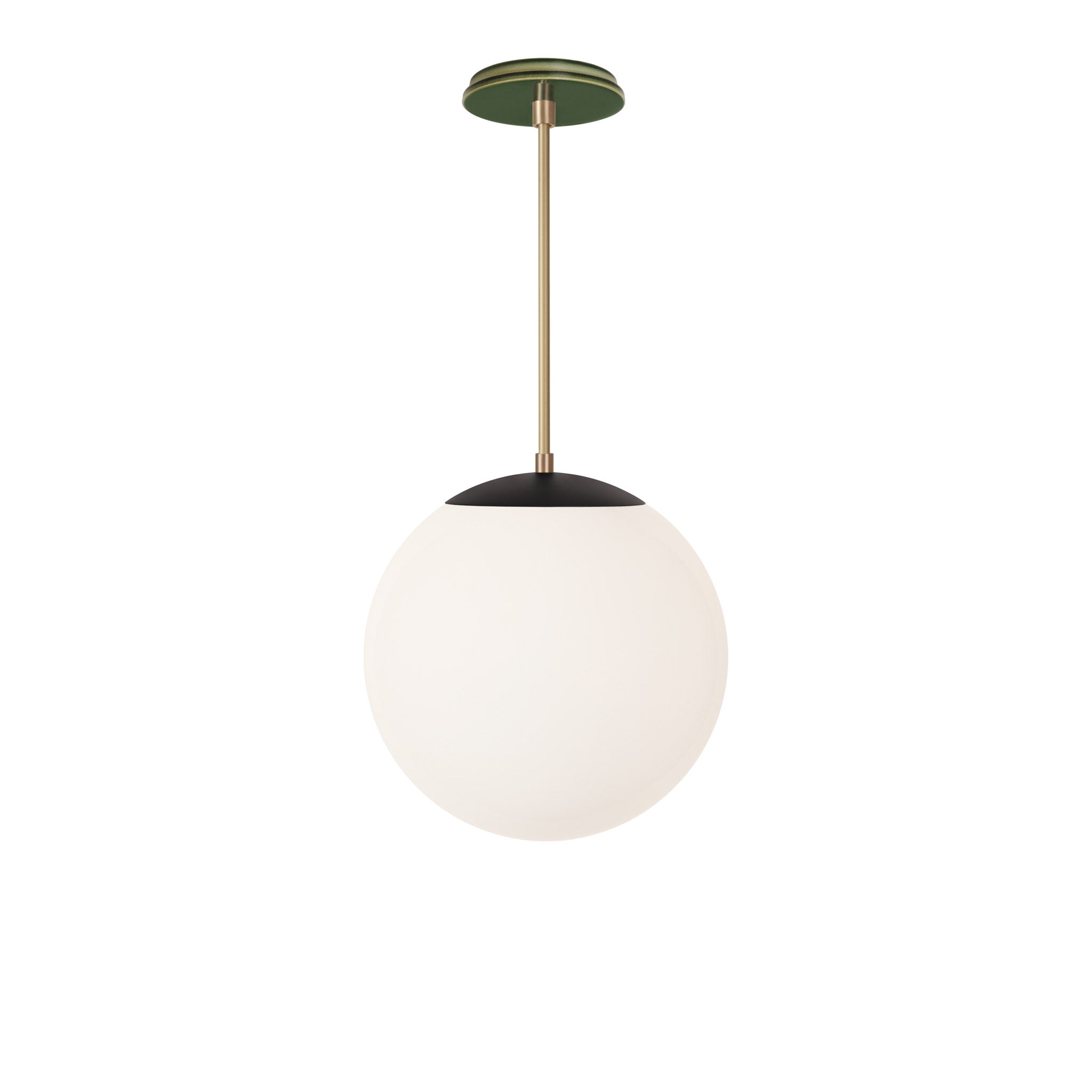 Alto Rod 12” Opal shown in Matte Black with Brass and a Forest Green Swift Ceramic Canopy