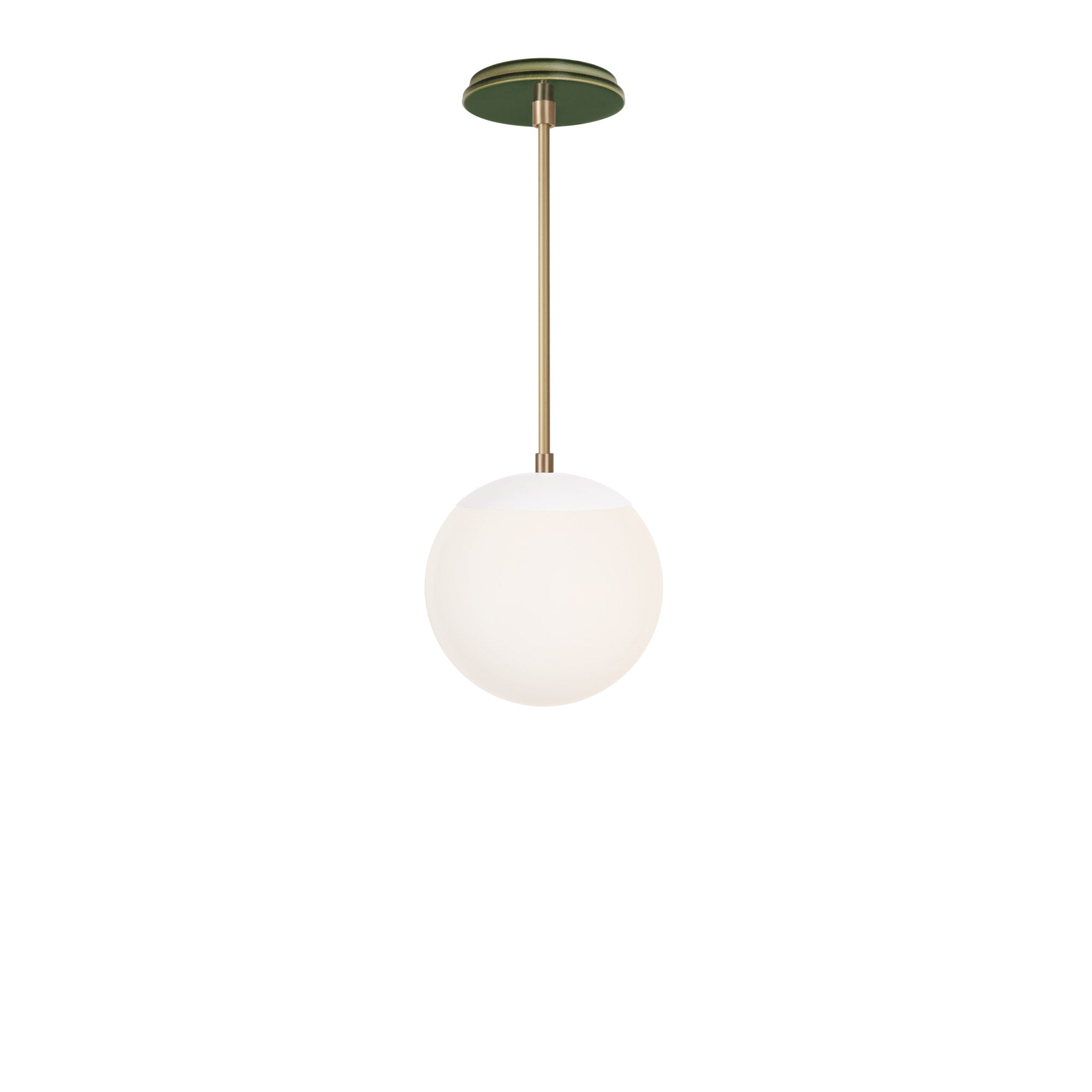 Alto Rod 8” Opal shown in White with Brass and a Forest Green Swift Ceramic Canopy
