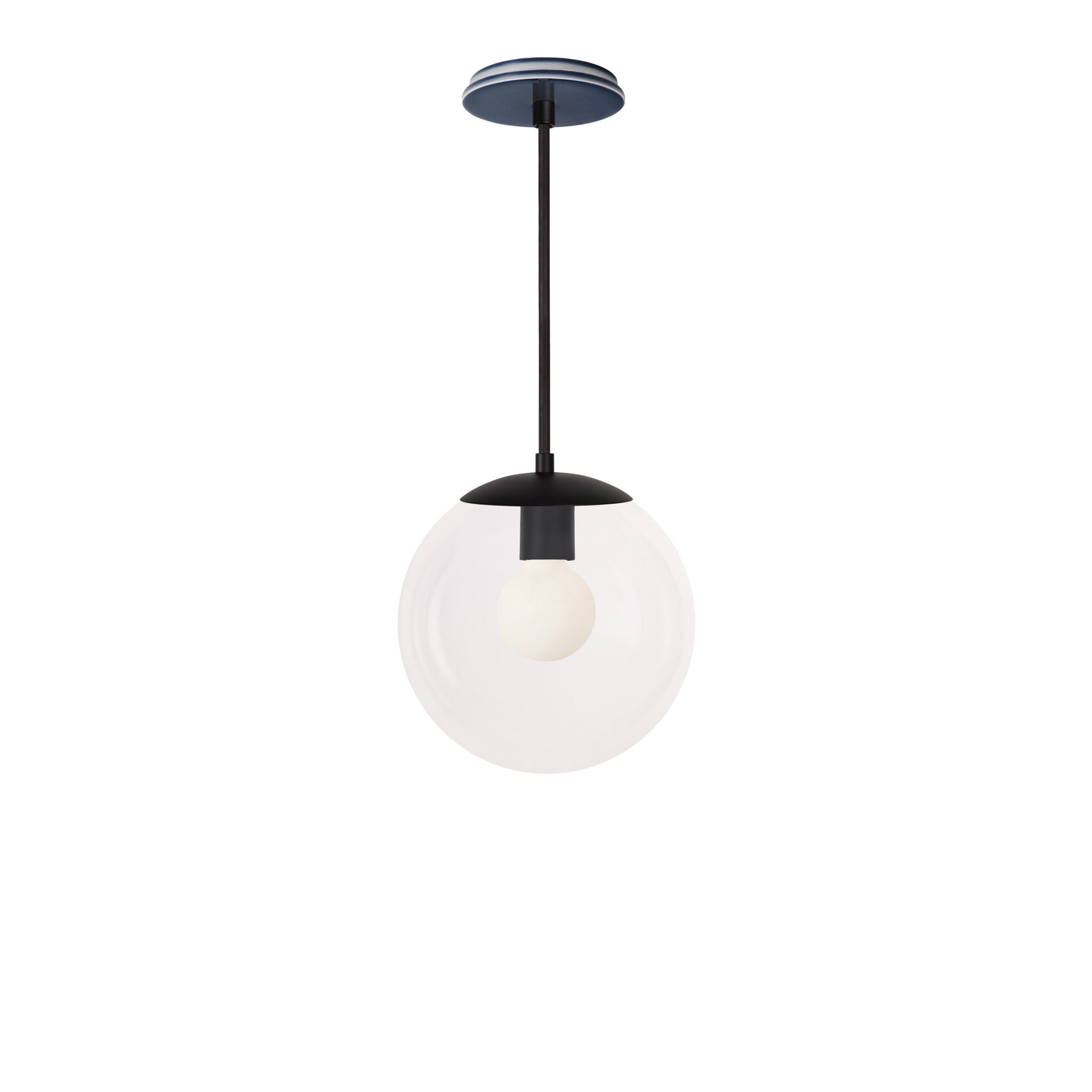 Alto Rod 10” Clear shown in Matte Black with an Indigo Blue Swift Ceramic Canopy