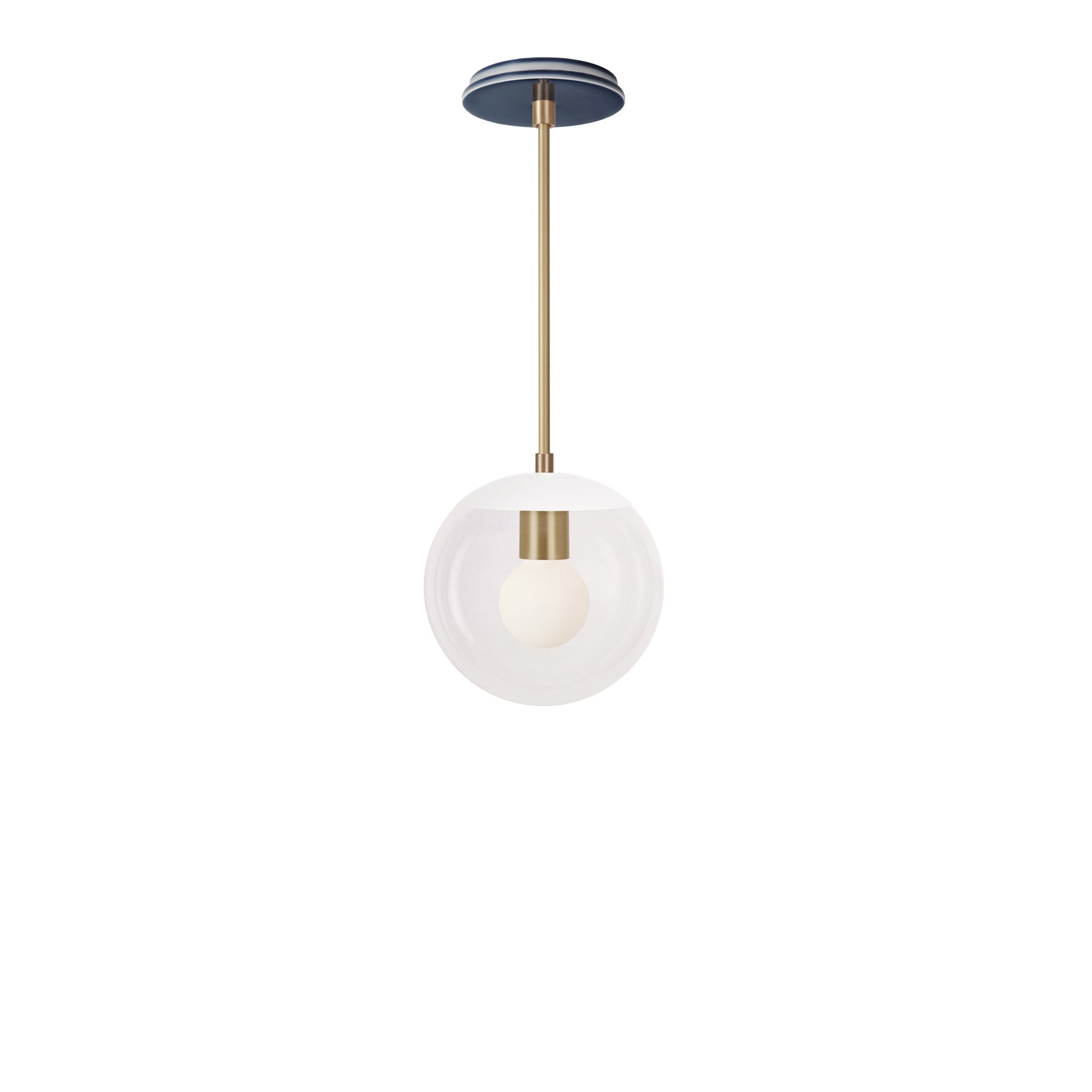 Alto Rod 8” Clear shown in White with Brass and an Indigo Blue Swift Ceramic Canopy