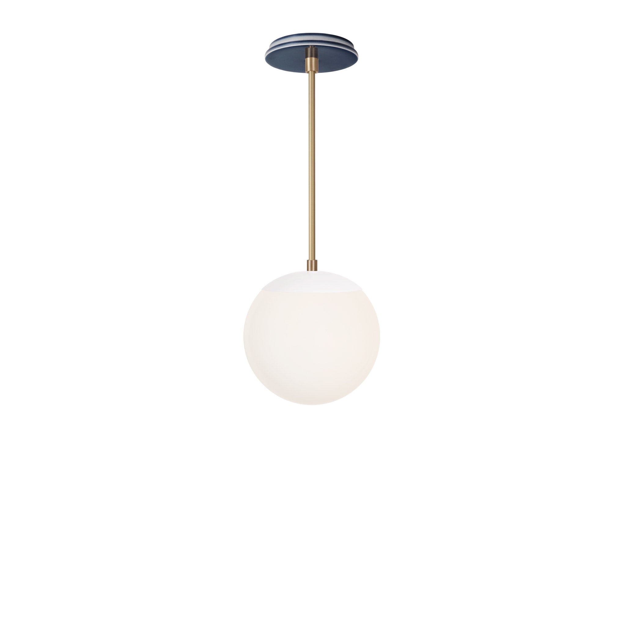 Alto Rod 8” Opal shown in White with Brass and an Indigo Blue Swift Ceramic Canopy