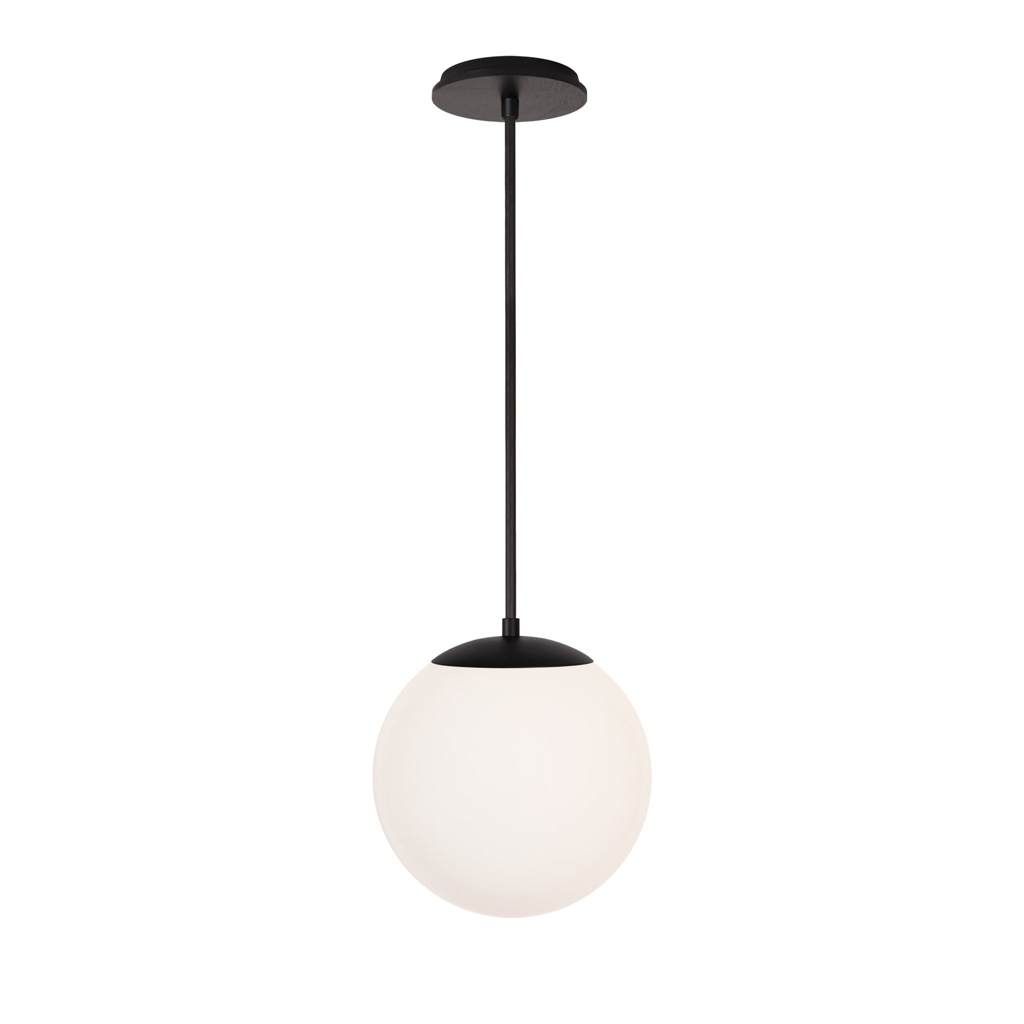 Alto Rod 10” Opal shown in Matte Black with a Black Stained Wood Canopy