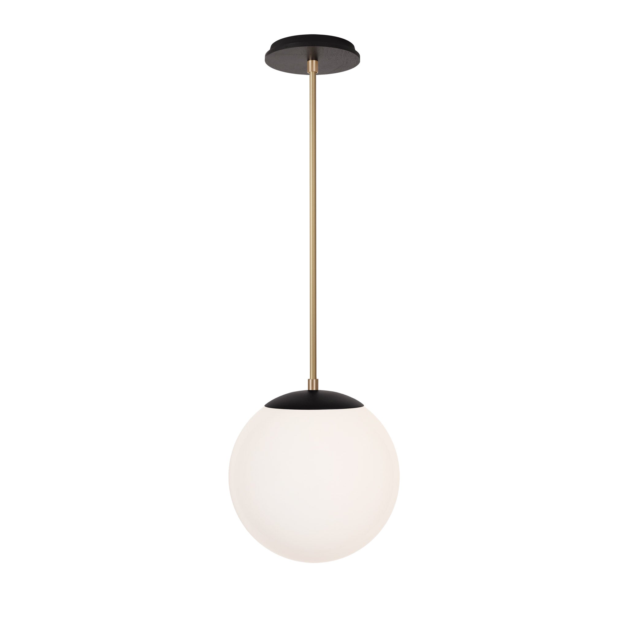 Alto Rod 10” Opal shown in Matte Black with Brass and a Black Stained Wood Canopy