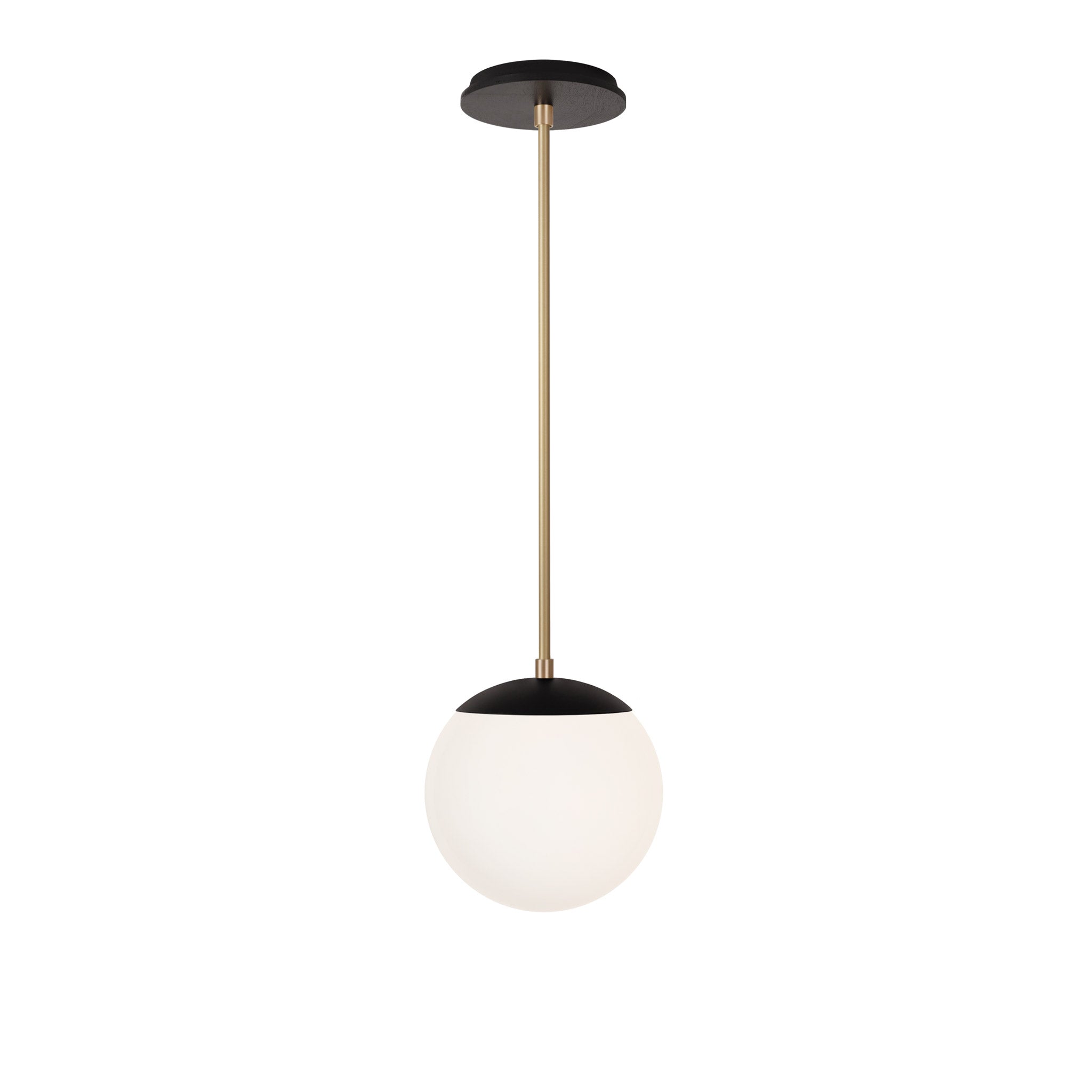Alto Rod 8” Opal shown in Matte Black with Brass and a Black Stained Wood Canopy