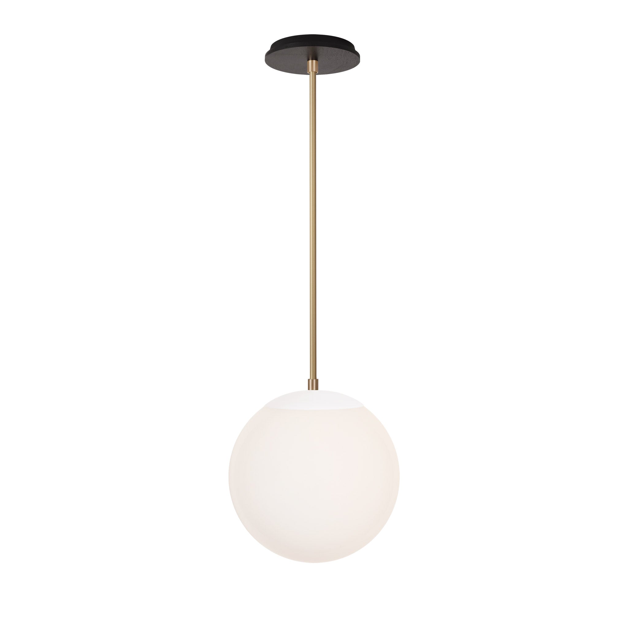 Alto Rod 10” Opal shown in White with Brass and a Black Stained Wood Canopy