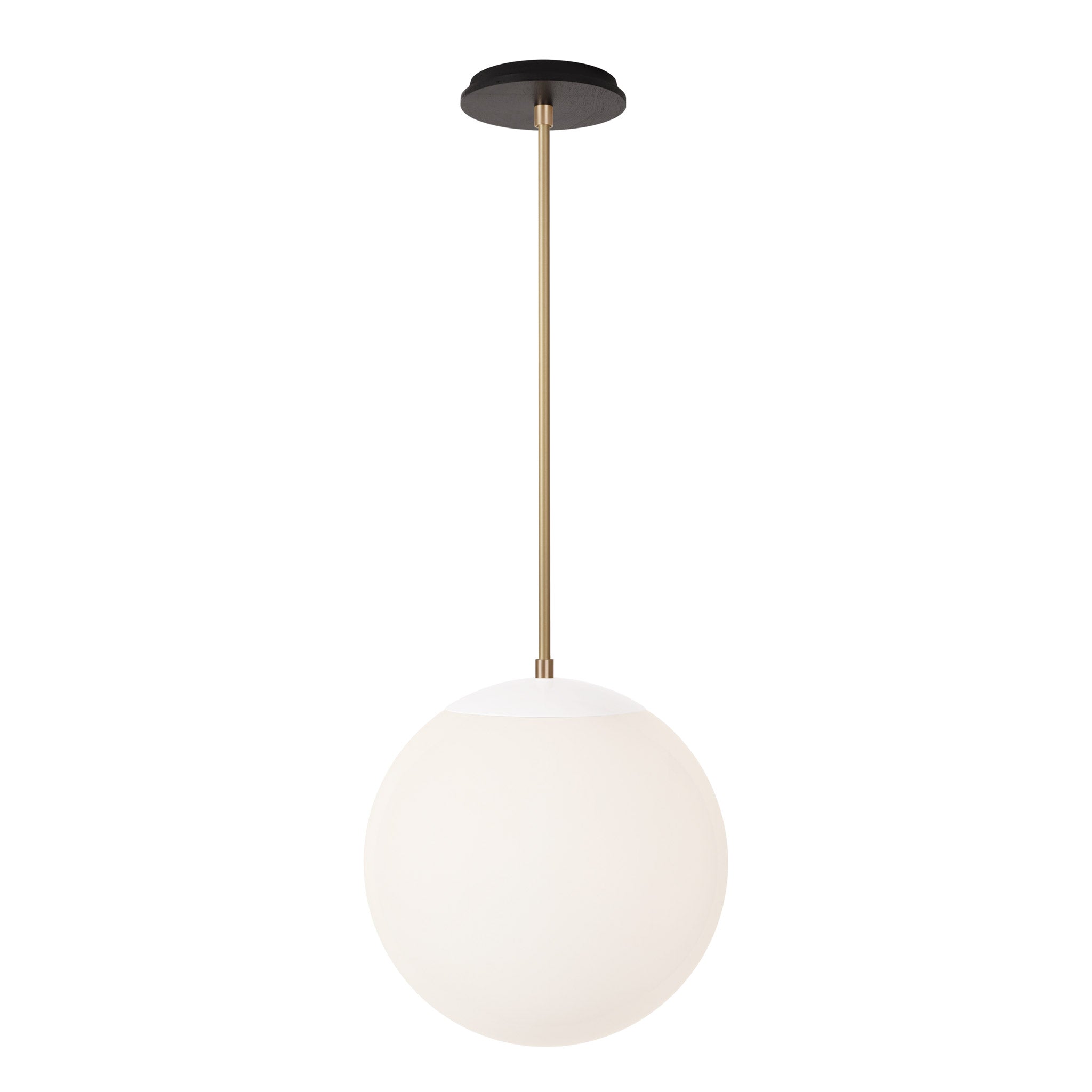 Alto Rod 12” Opal shown in White with Brass and a Black Stained Wood Canopy