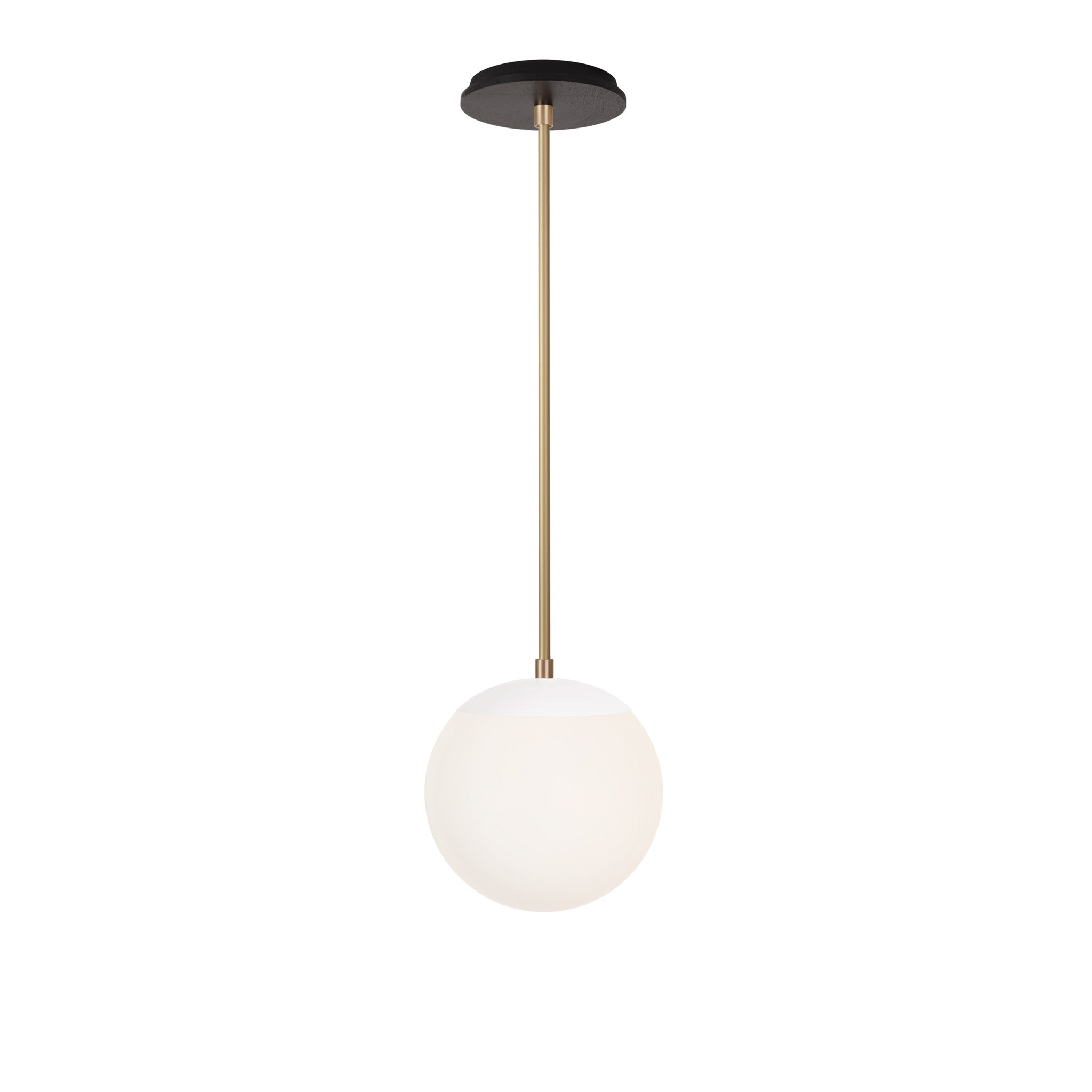 Alto Rod 8” Opal shown in White with Brass and a Black Stained Wood Canopy
