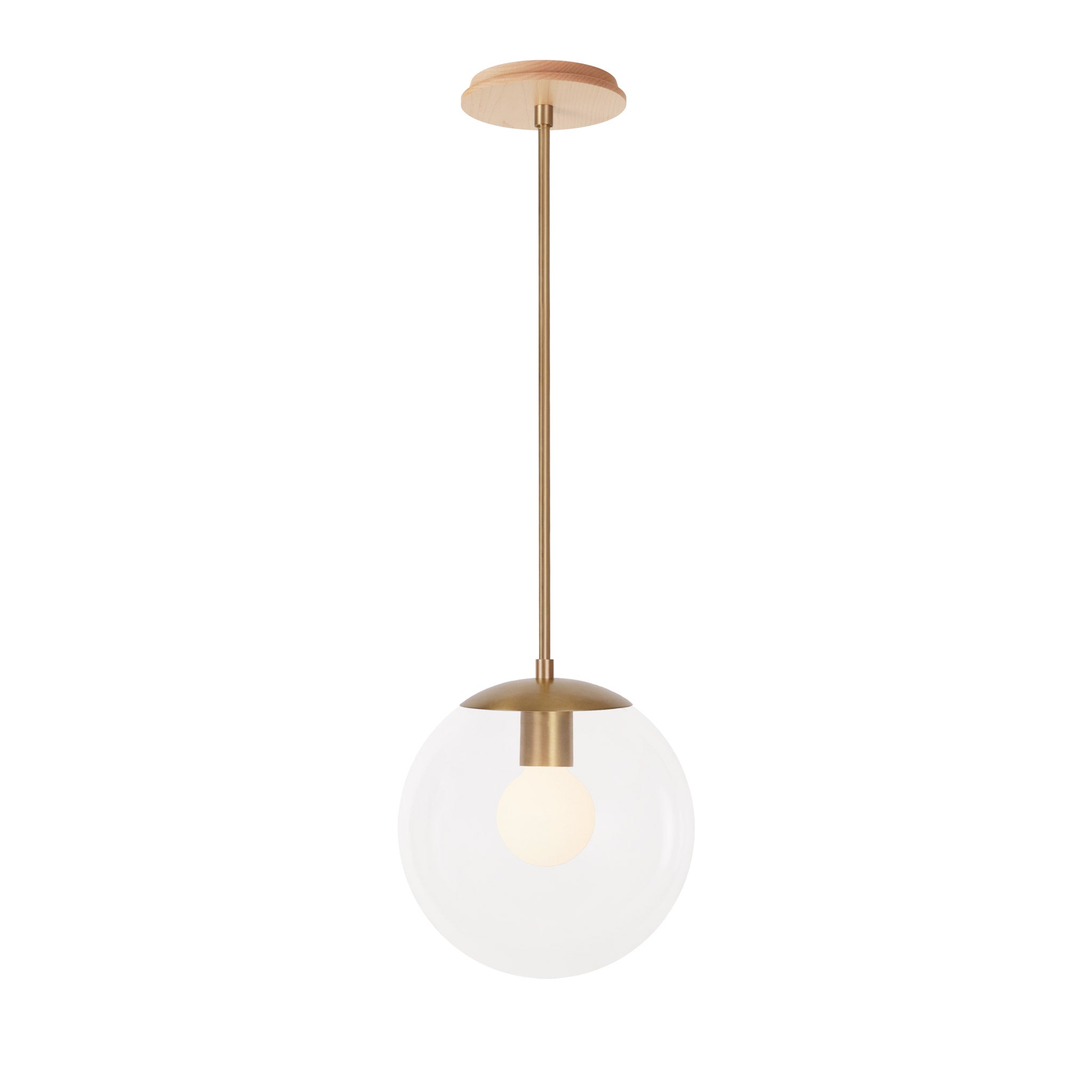 Alto Rod 10” Clear shown in Heirloom Brass with a Maple Wood Canopy