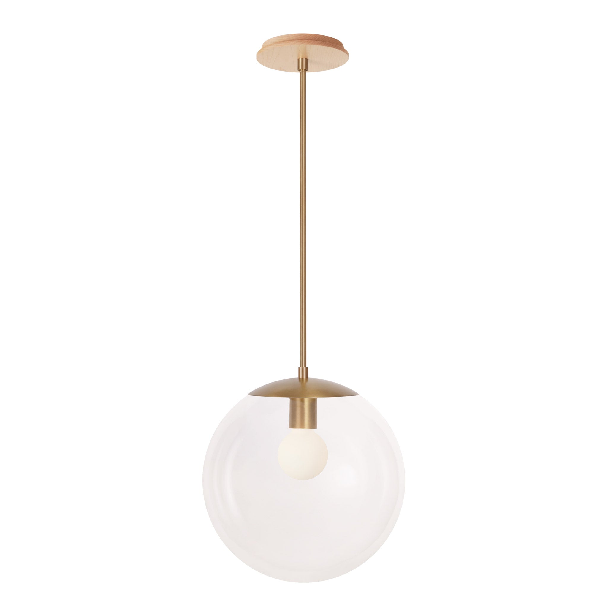 Alto Rod 12” Clear shown in Heirloom Brass with a Maple Wood Canopy