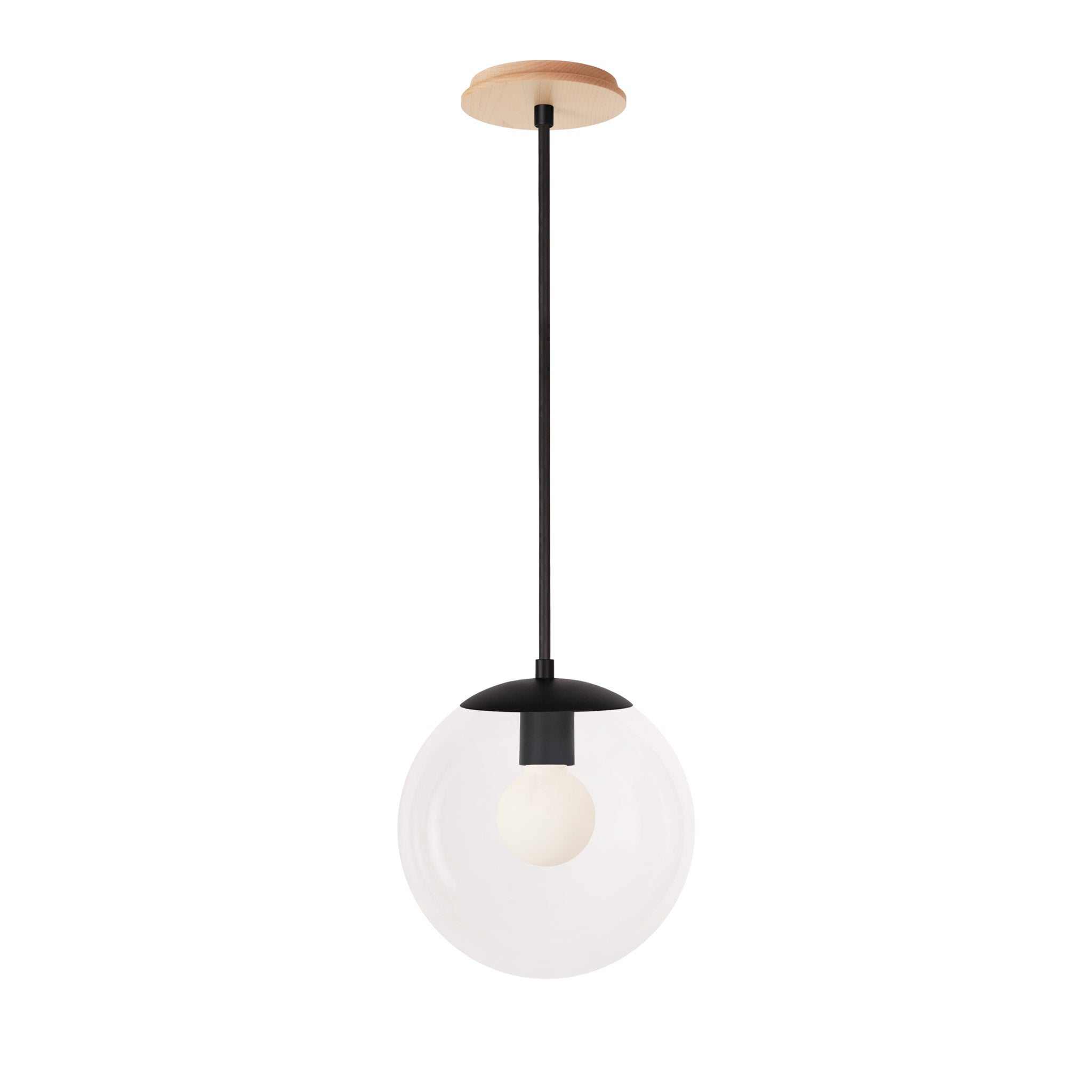 Alto Rod 10” Clear shown in Matte Black with a Maple Wood Canopy