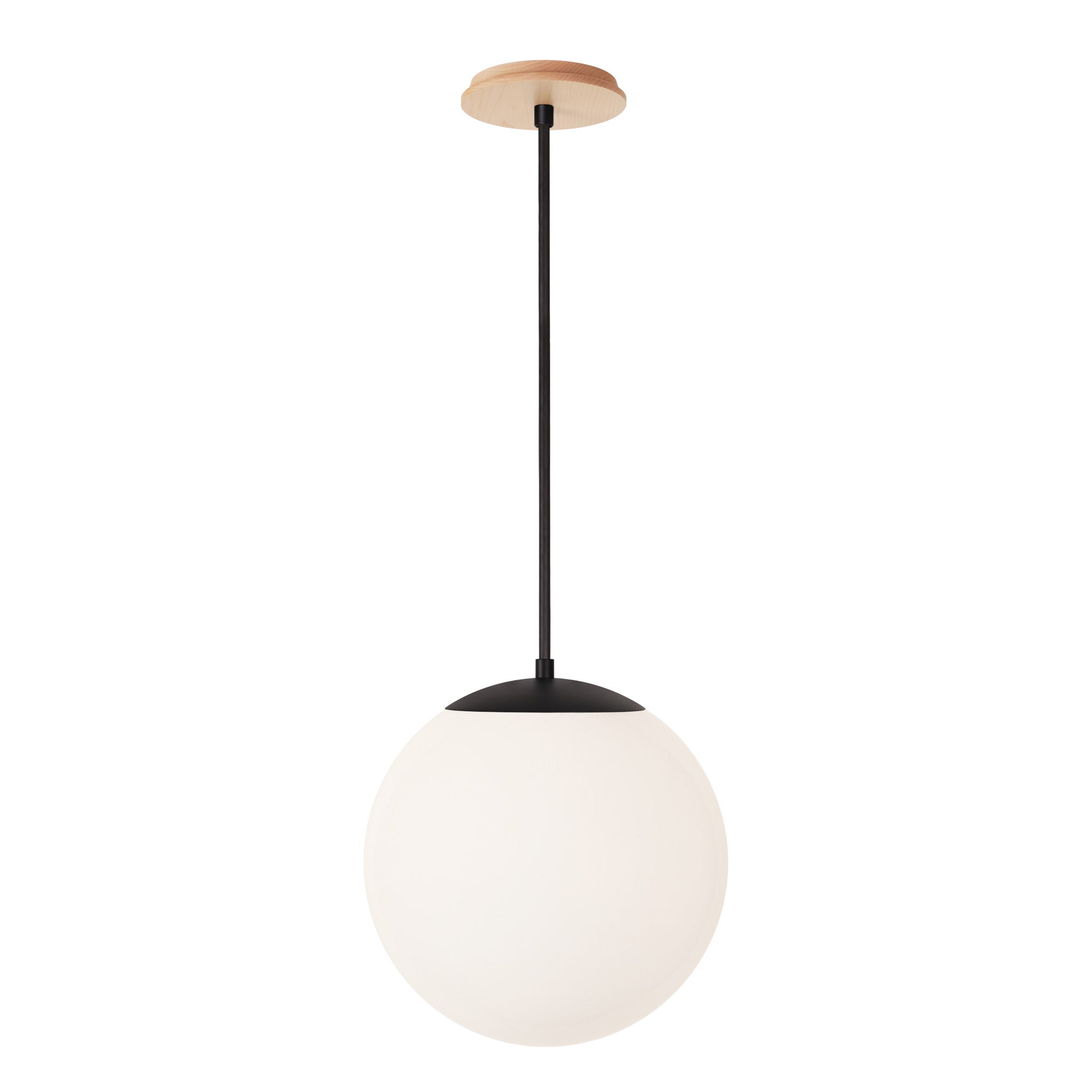 Alto Rod 12” Opal shown in Matte Black with a Maple Wood Canopy