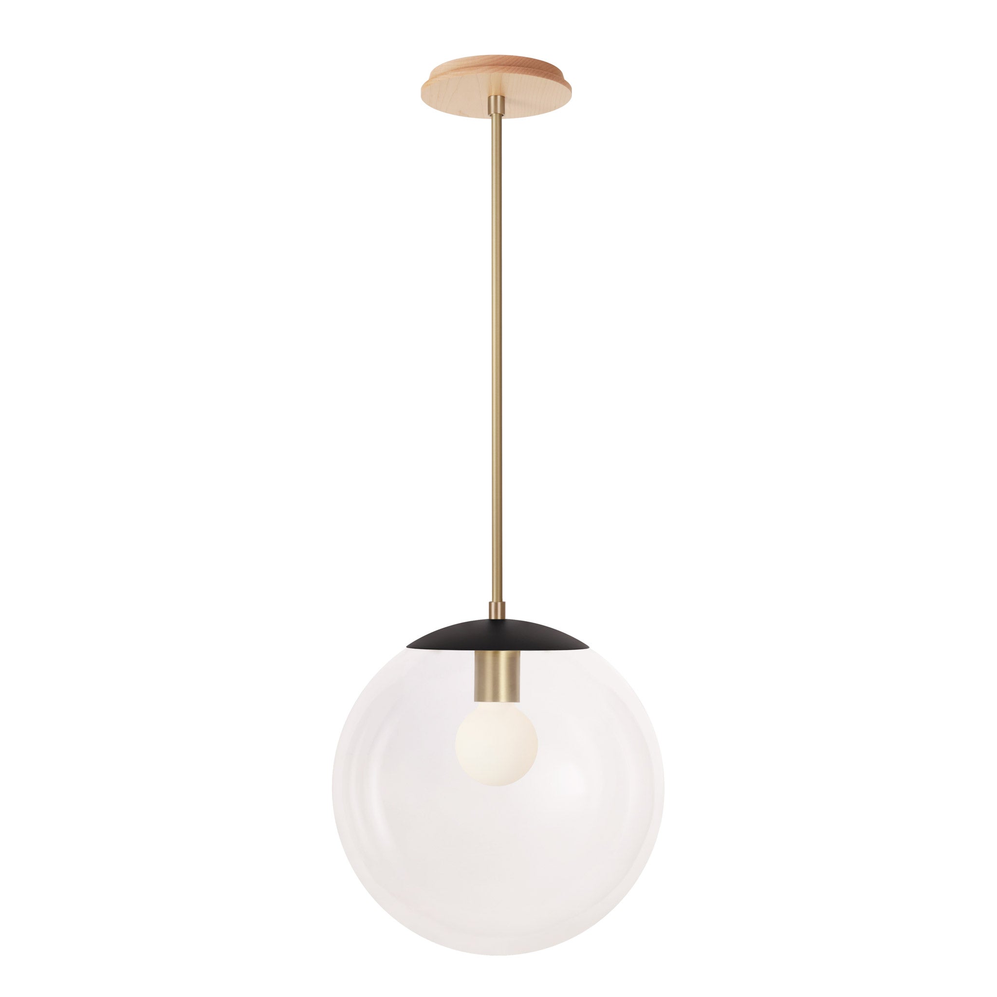 Alto Rod 12” Clear shown in Matte Black with Brass and a Maple Wood Canopy