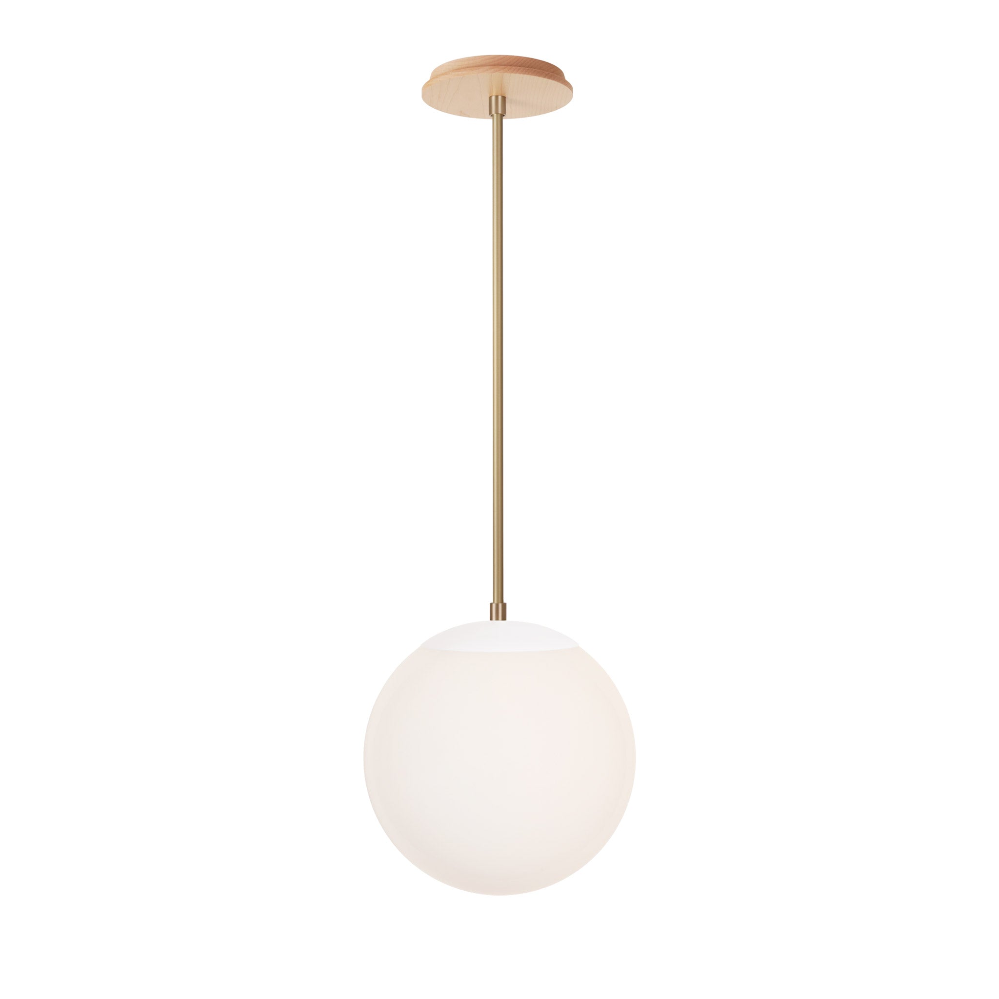 Alto Rod 10” Opal shown in White with Brass and a Maple Wood Canopy