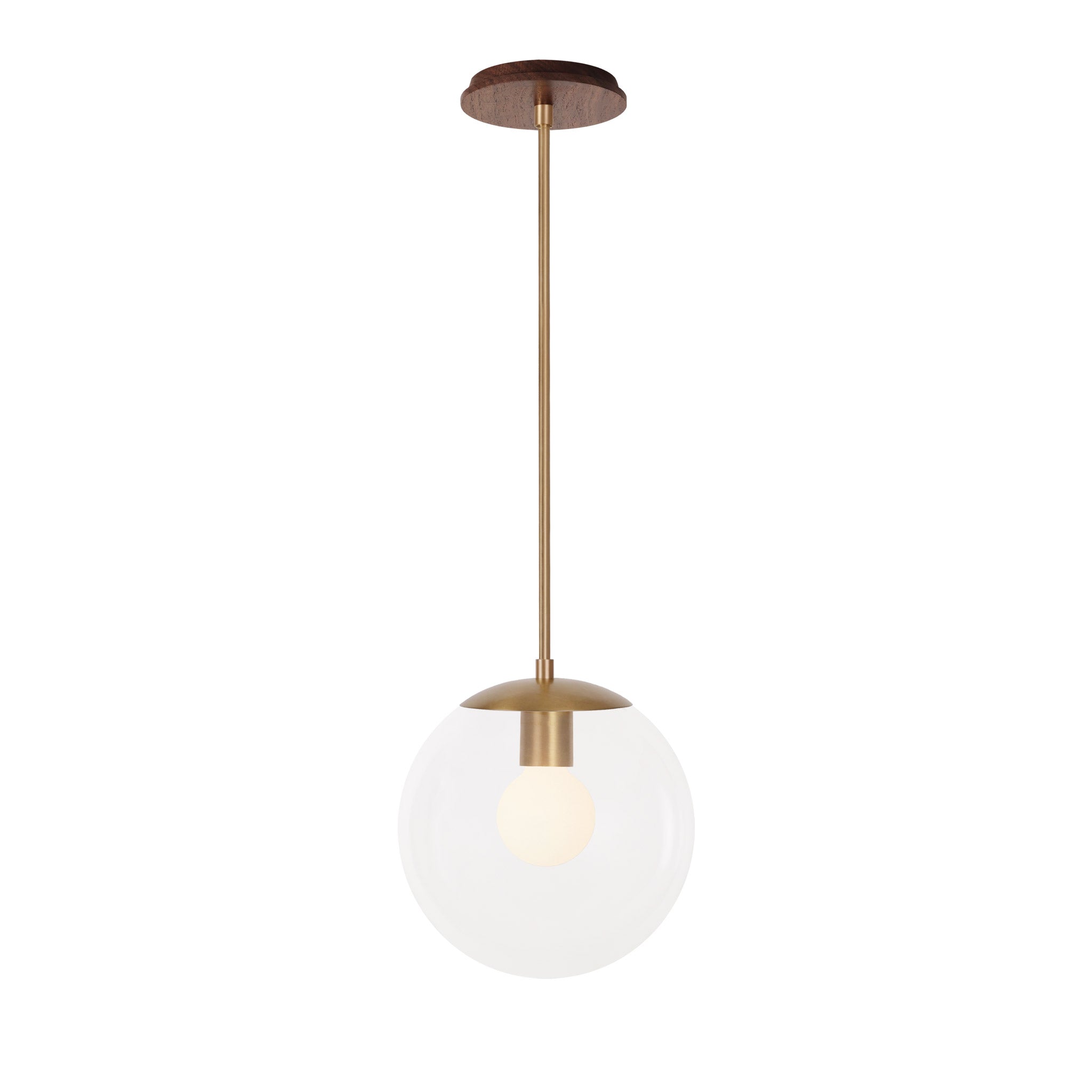 Alto Rod 10” Clear shown in Heirloom Brass with a Walnut Wood Canopy