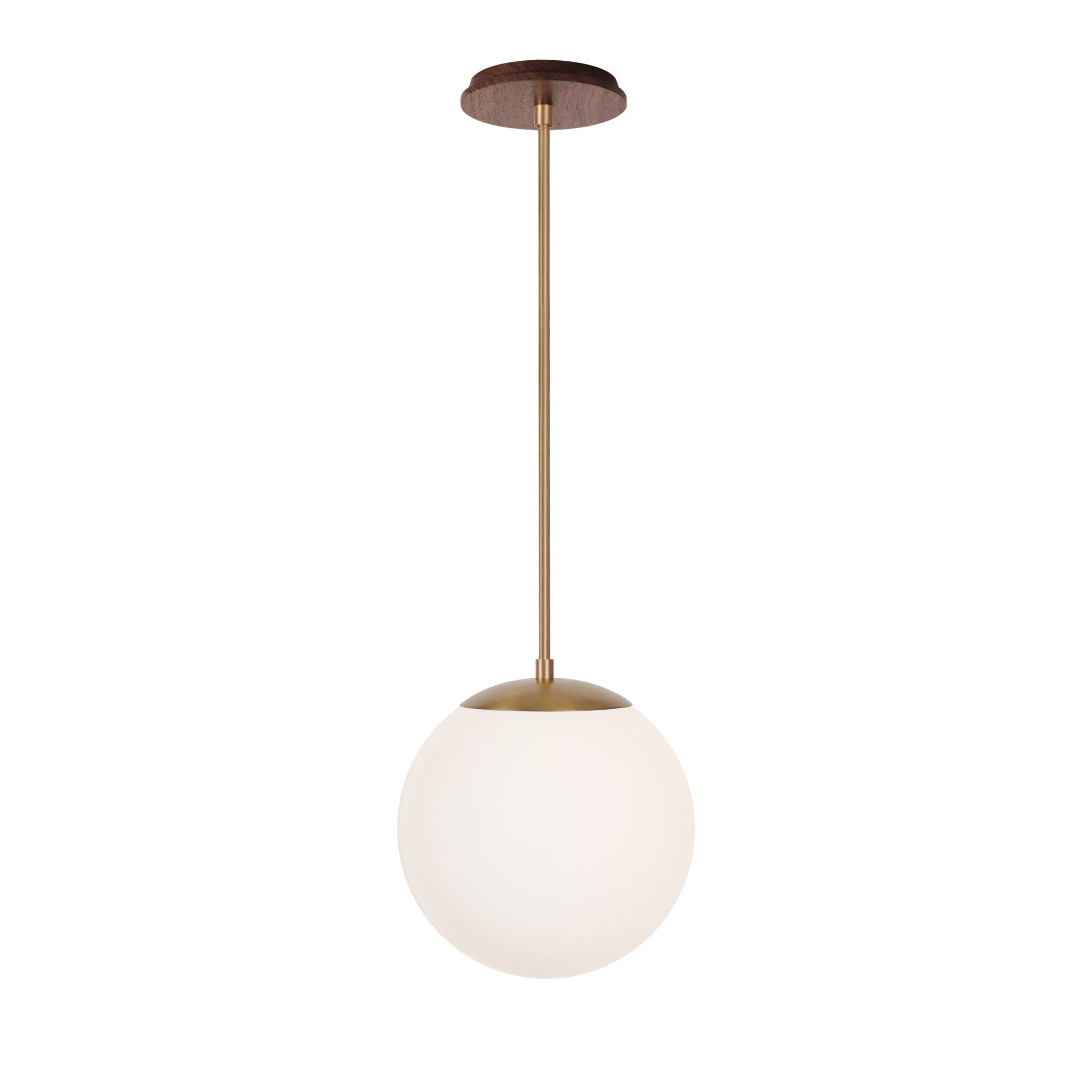 Alto Rod 10” Opal shown in Heirloom Brass with a Walnut Wood Canopy