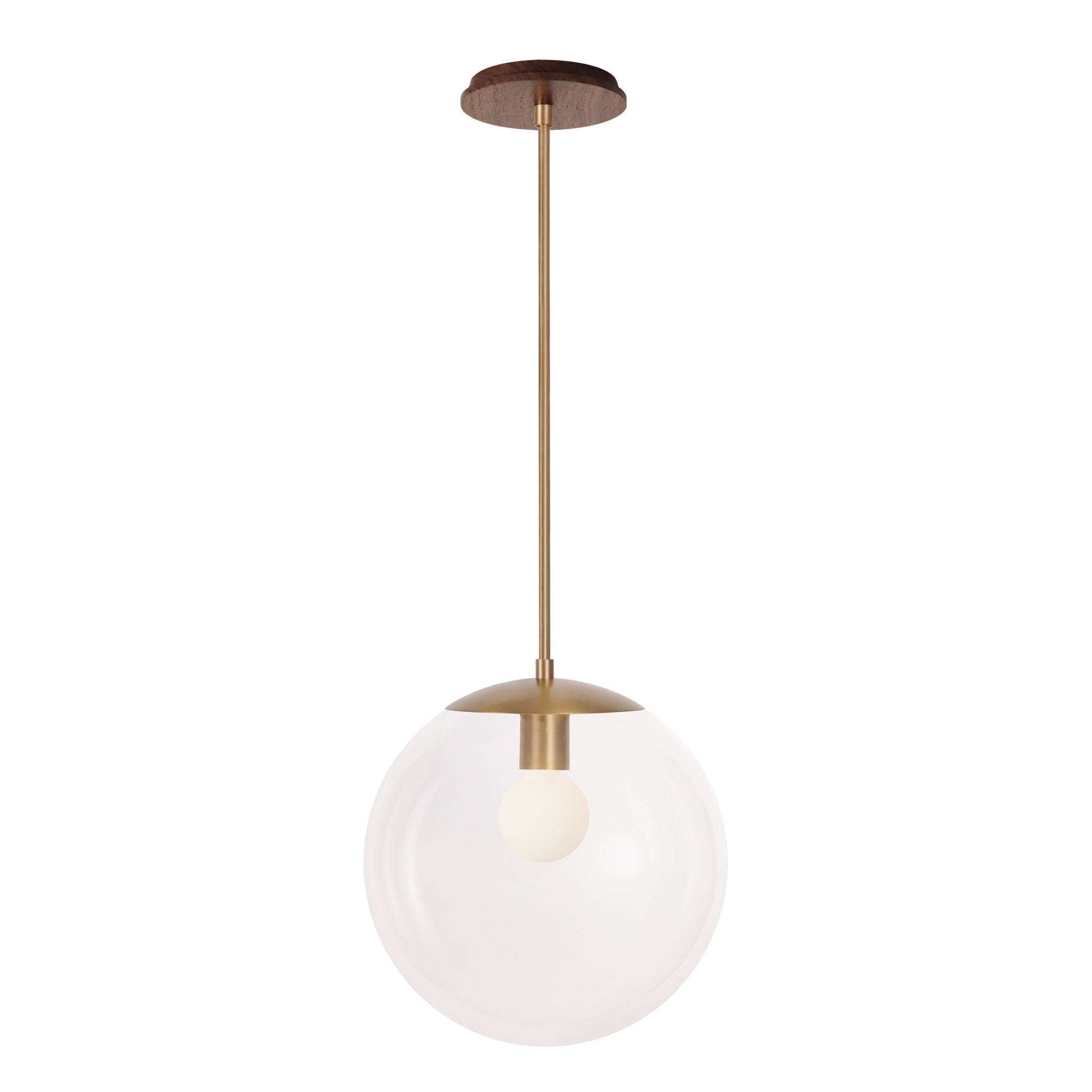 Alto Rod 12” Clear shown in Heirloom Brass with a Walnut Wood Canopy