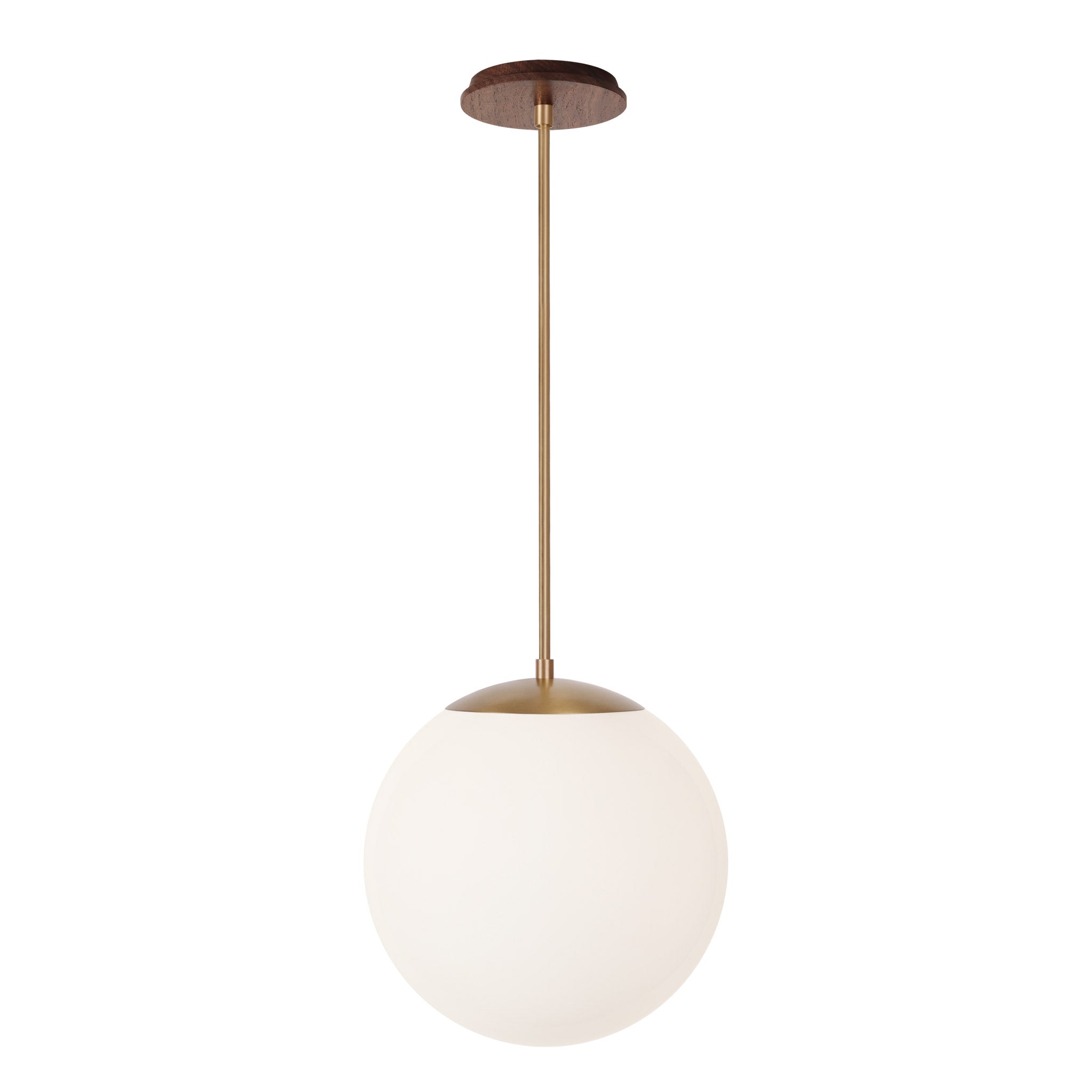 Alto Rod 12” Opal shown in Heirloom Brass with a Walnut Wood Canopy