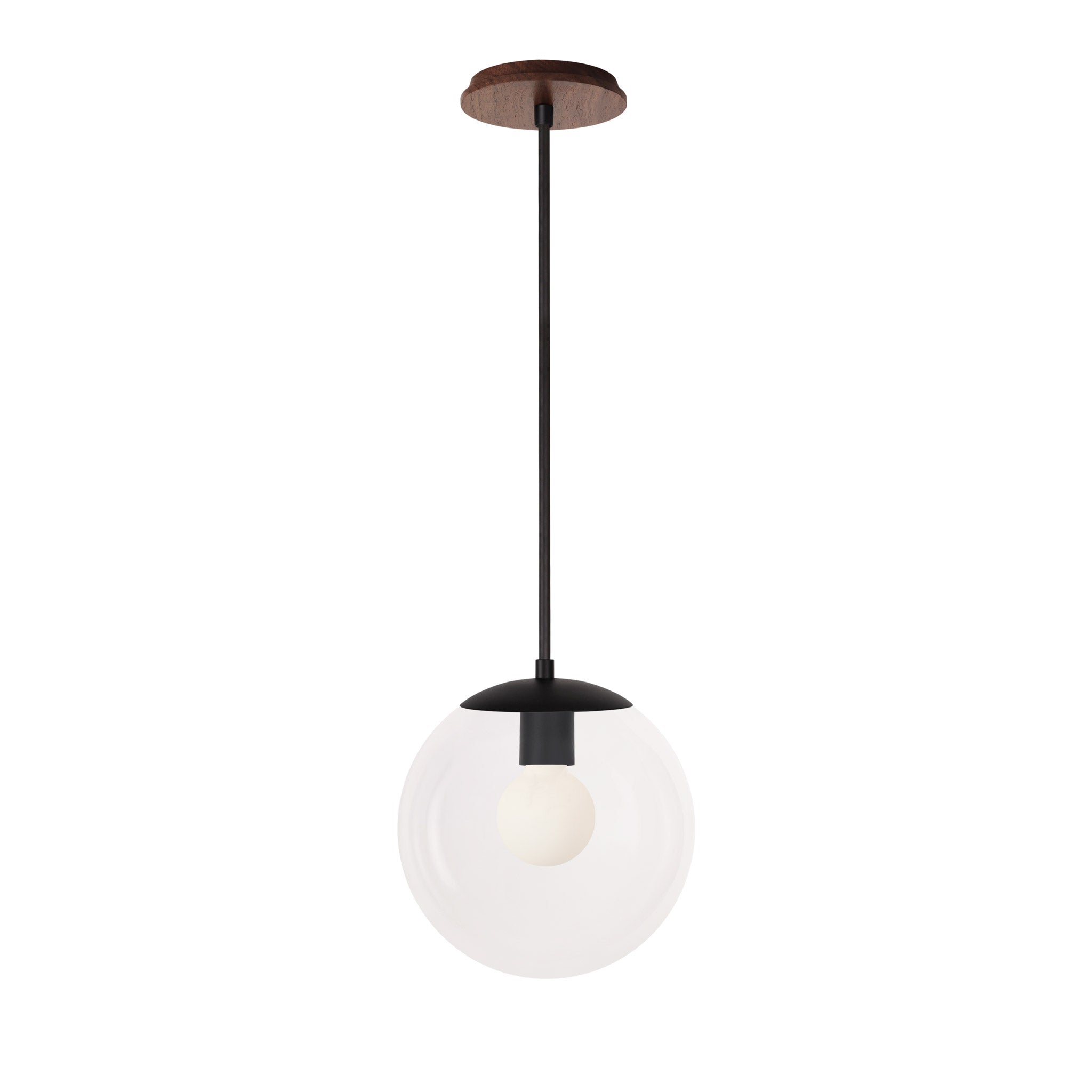 Alto Rod 10” Clear shown in Matte Black with a Walnut Wood Canopy