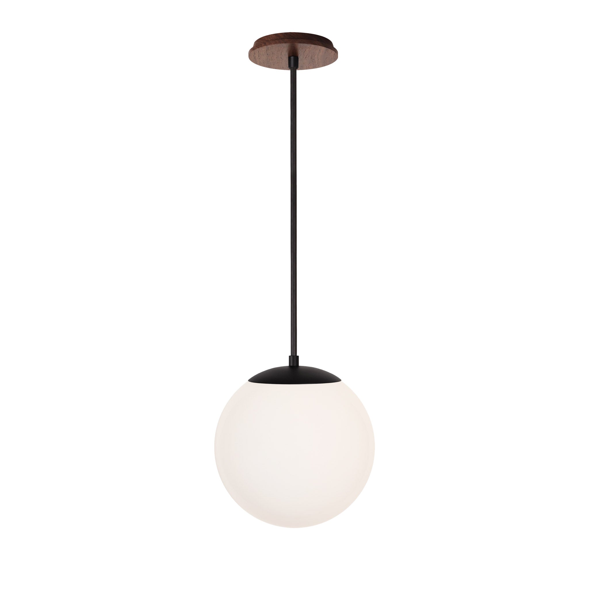 Alto Rod 10” Opal shown in Matte Black with a Walnut Wood Canopy