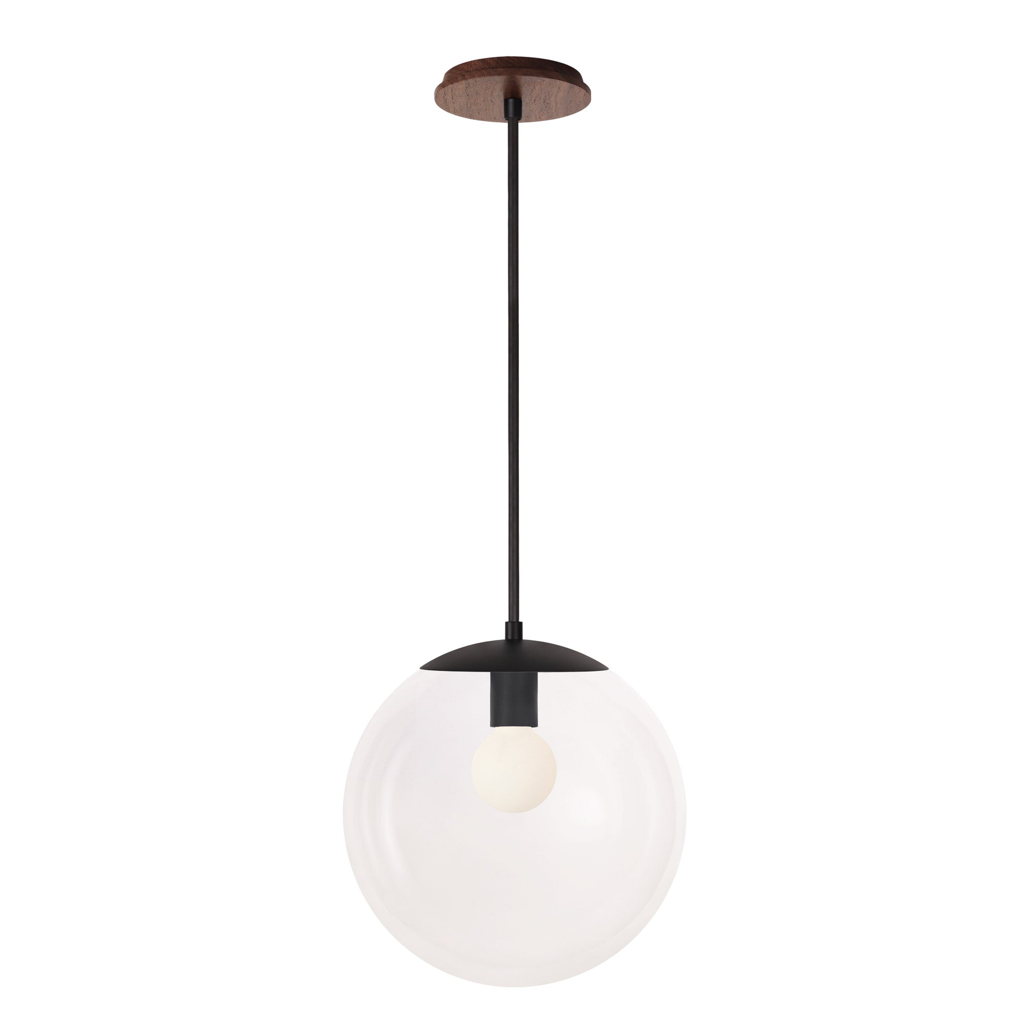 Alto Rod 12” Clear shown in Matte Black with a Walnut Wood Canopy