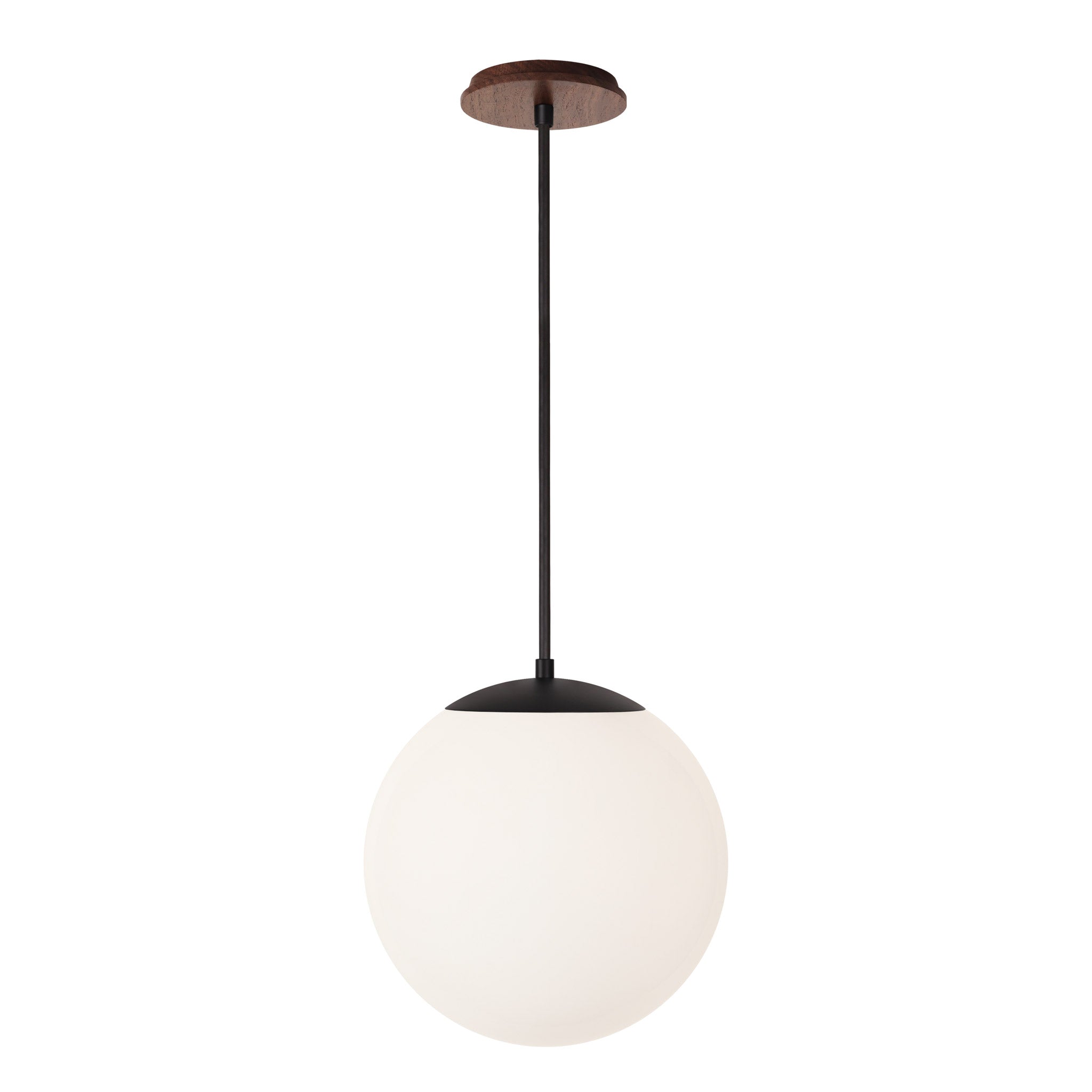 Alto Rod 12” Opal shown in Matte Black with a Walnut Wood Canopy