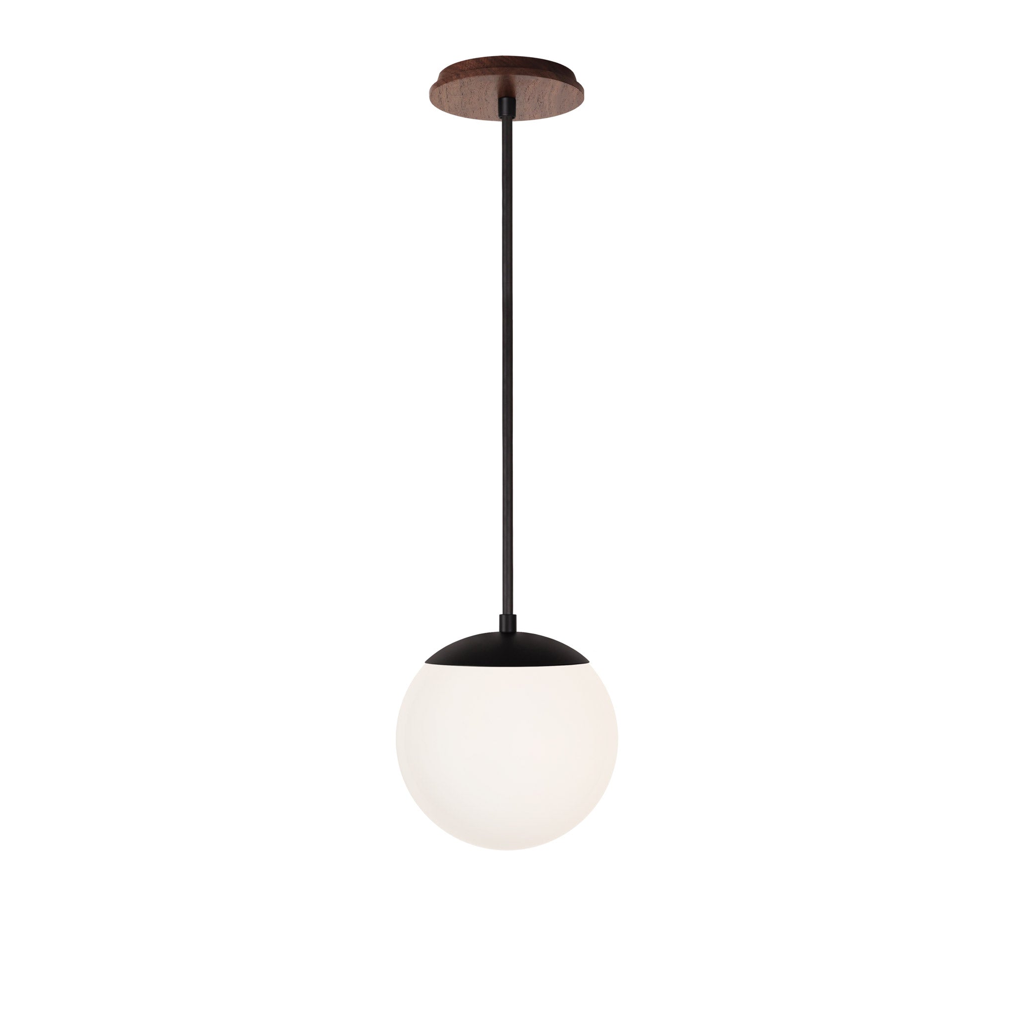 Alto Rod 8” Opal shown in Matte Black with a Walnut Wood Canopy