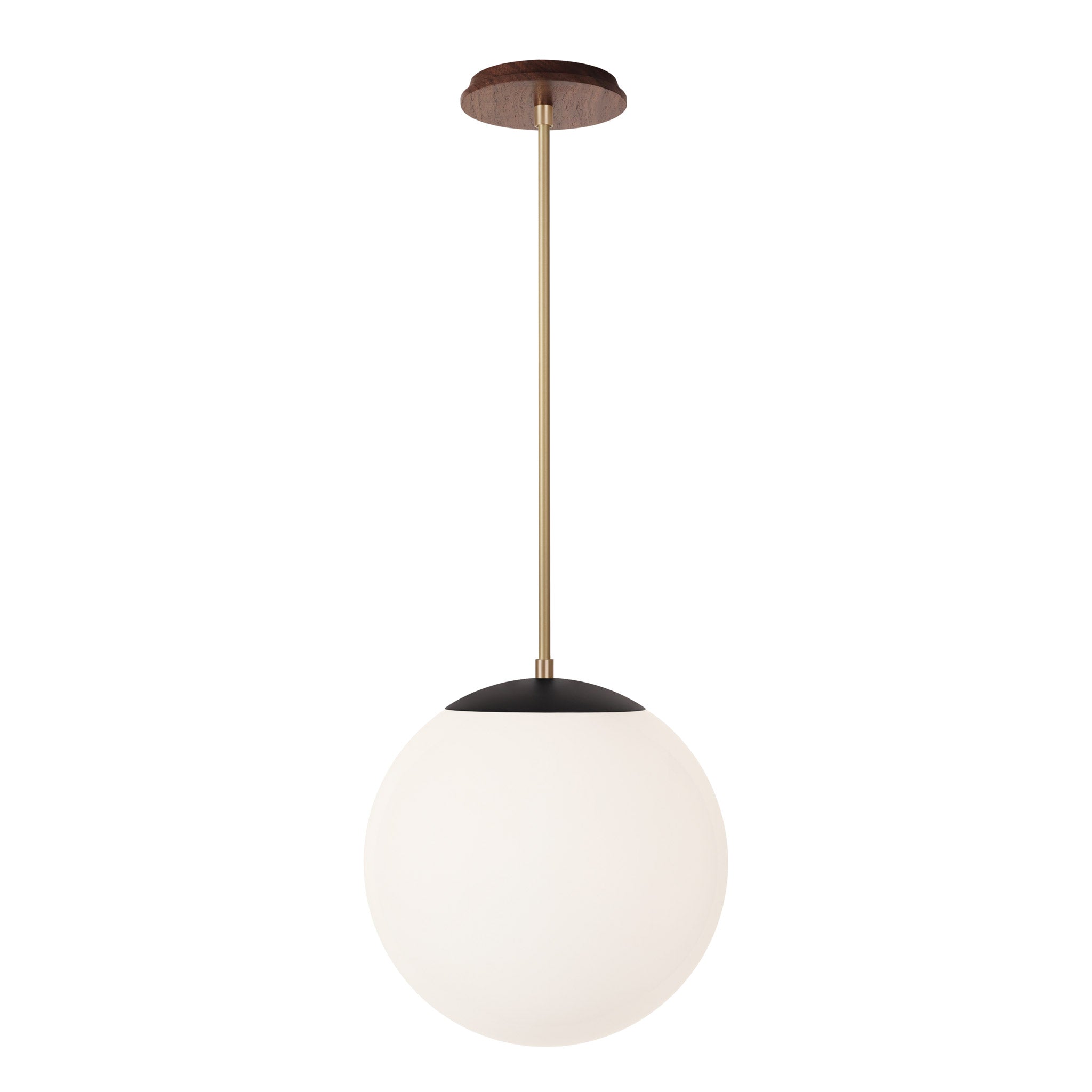 Alto Rod 12” Opal shown in Matte Black with Brass and a Walnut Wood Canopy