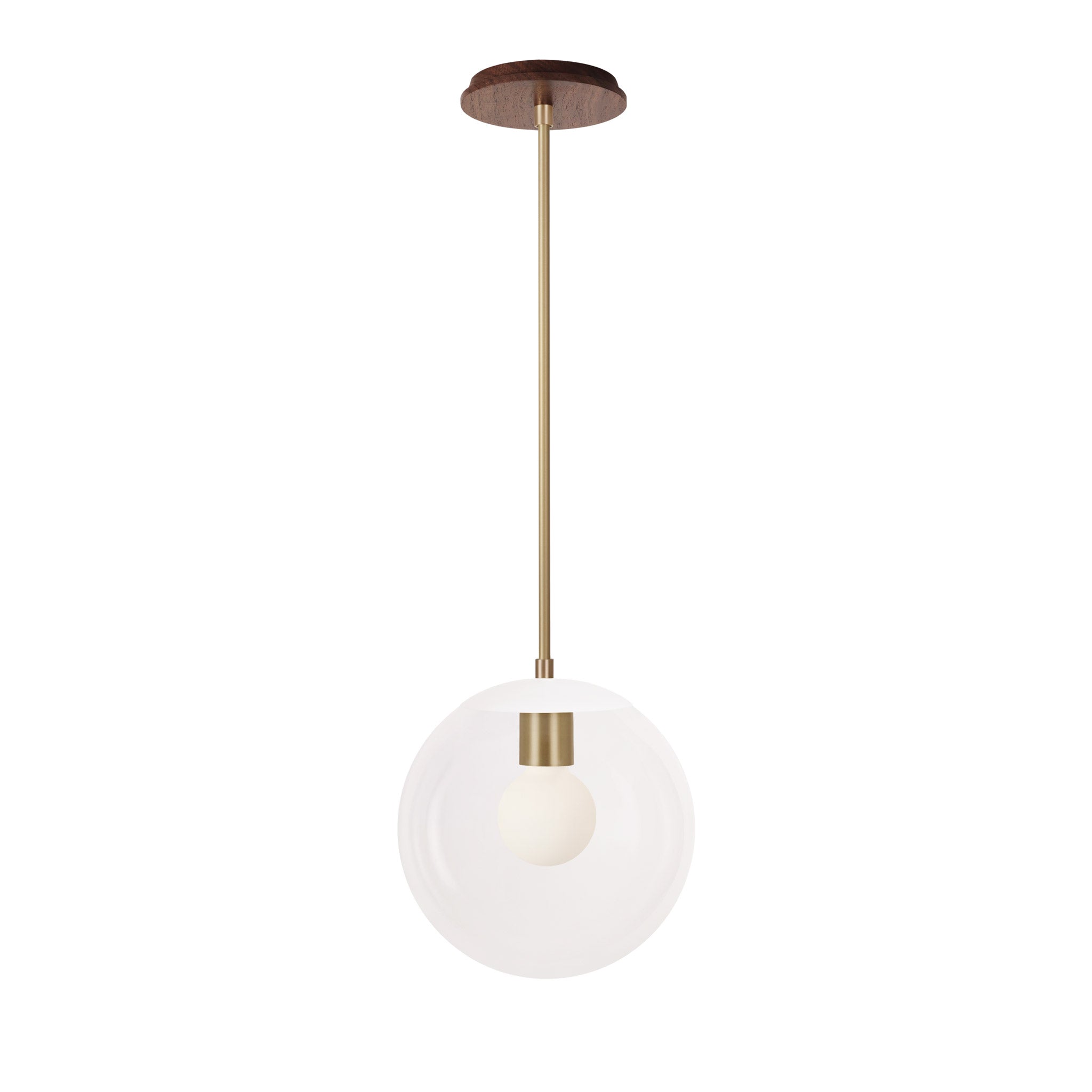 Alto Rod 10” Clear shown in White with Brass and a Walnut Wood Canopy