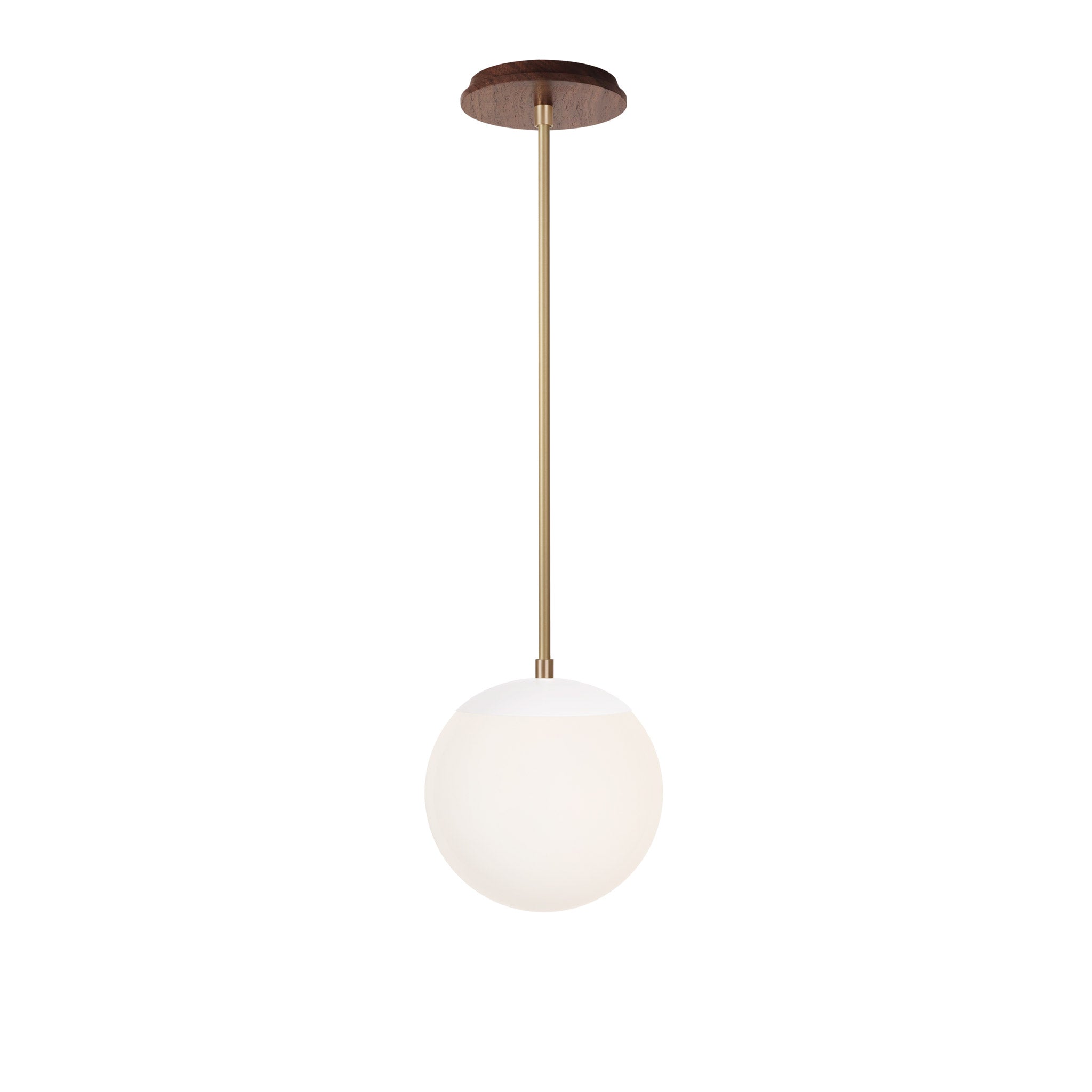 Alto Rod 8” Opal shown in White with Brass and a Walnut Wood Canopy