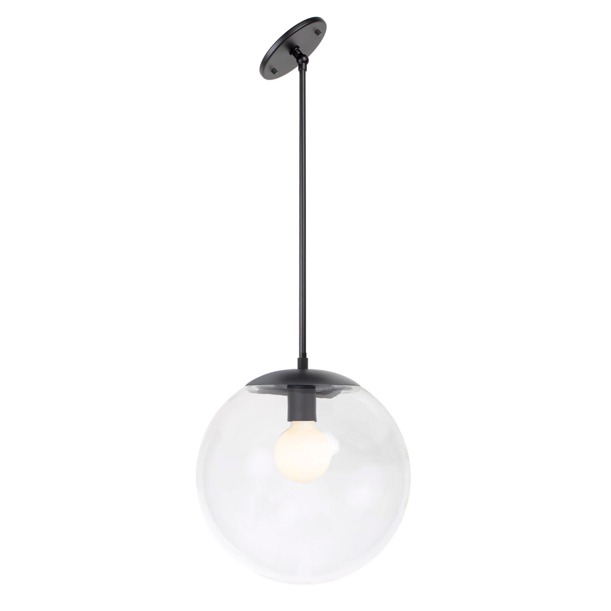 Alto Rod 12" for Vaulted Ceiling shown in Matte Black with a Clear 12" Globe