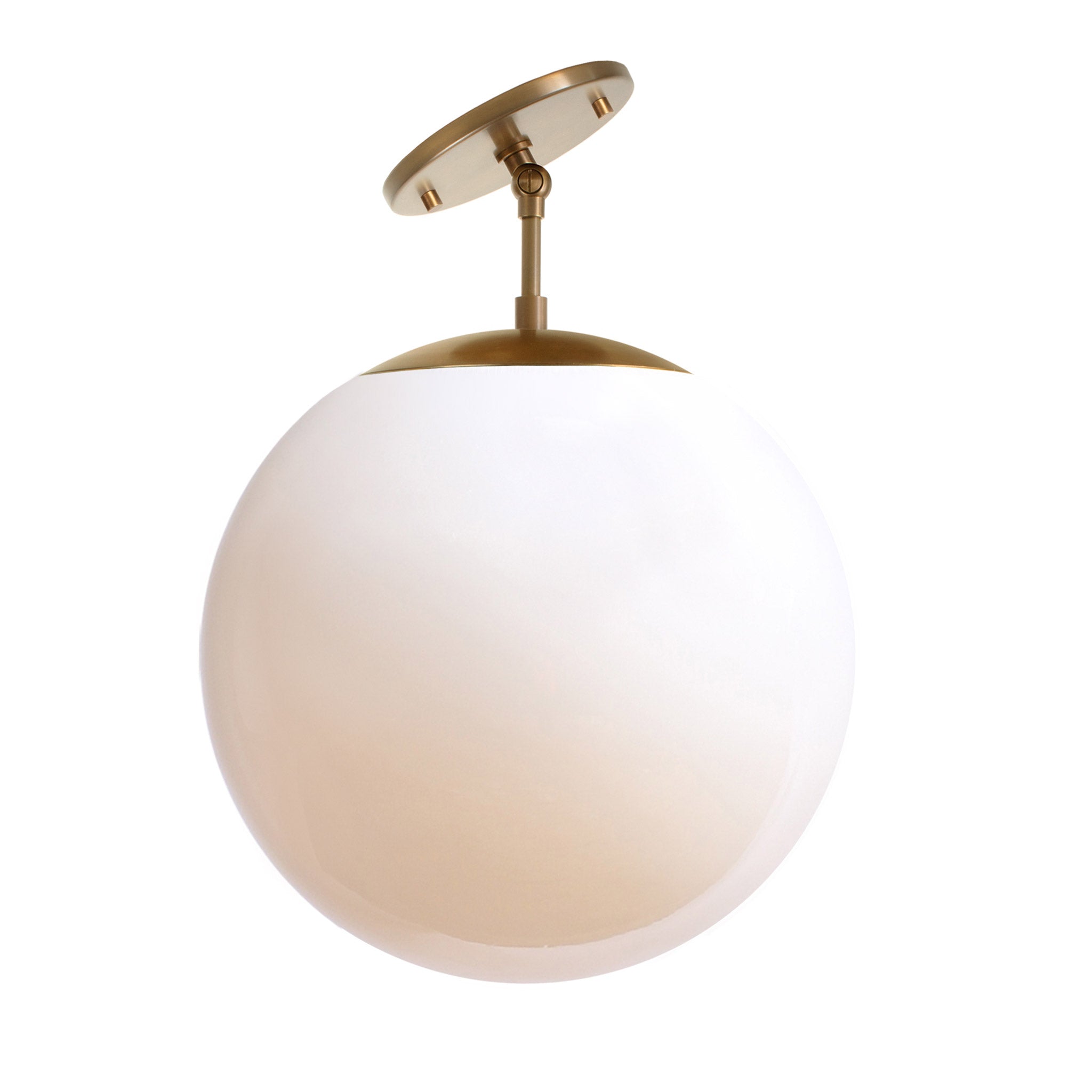 Alto Surface 12" for Vaulted Ceiling shown in Heirloom Brass with an Opal 12" Globe